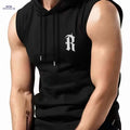 Men’s Sleeveless Hooded Vest - Casual Maroon Athletic Top for Summer   OAXG Black / S