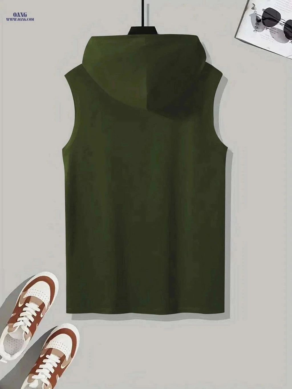 Men's Sleeveless Hoodie "LEVEL UP" - Casual Summer Activewear Green   OAXG Black / S