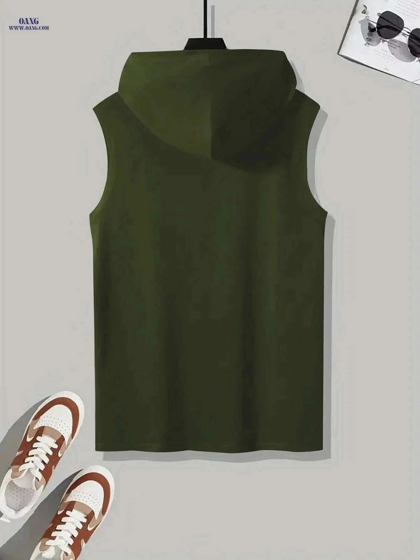 Men's Sleeveless Hoodie "LEVEL UP" - Casual Summer Activewear Green   OAXG Black / S