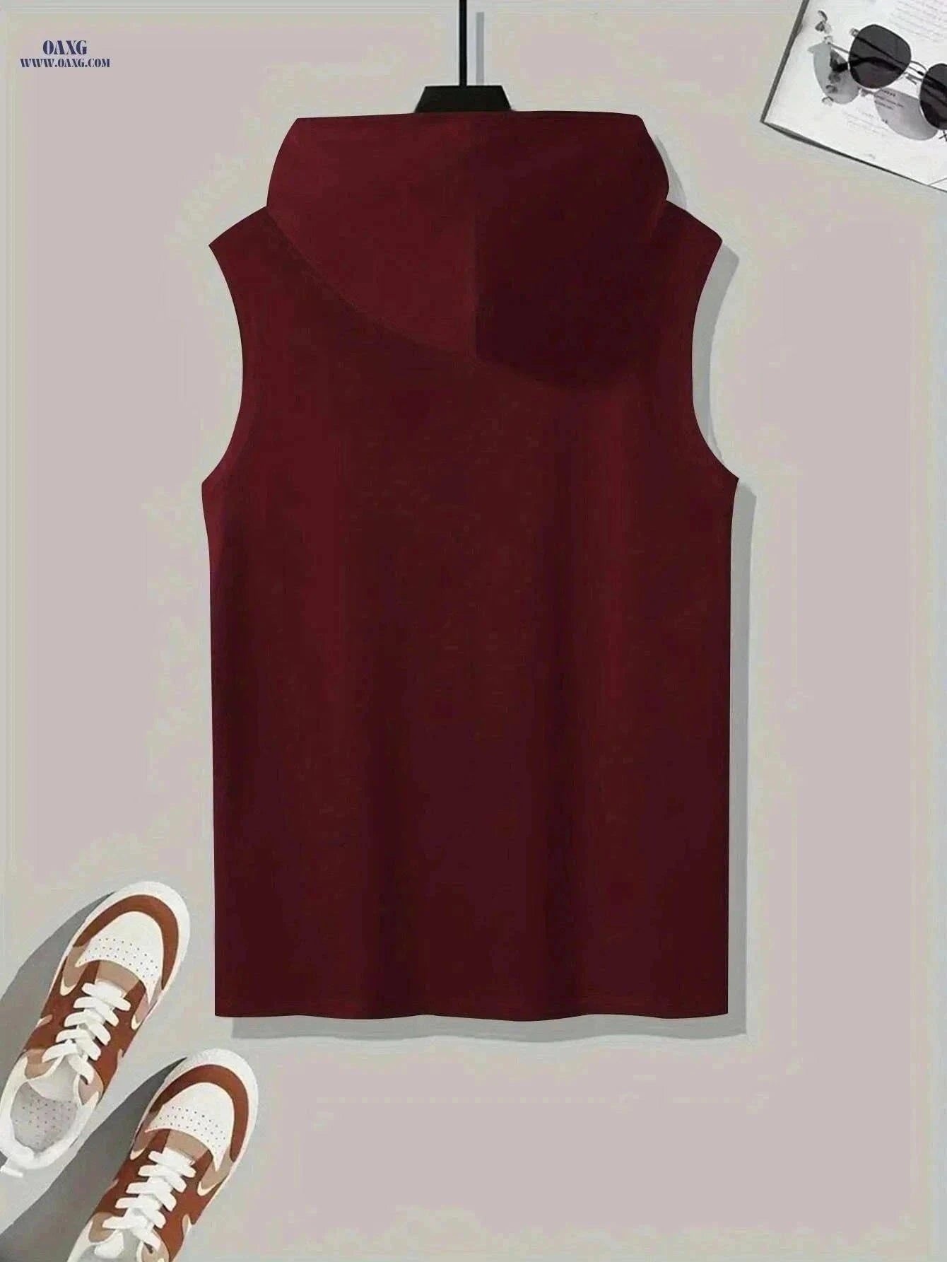Men's Sleeveless Hoodie "LEVEL UP" - Casual Summer Activewear Green   OAXG Black / S