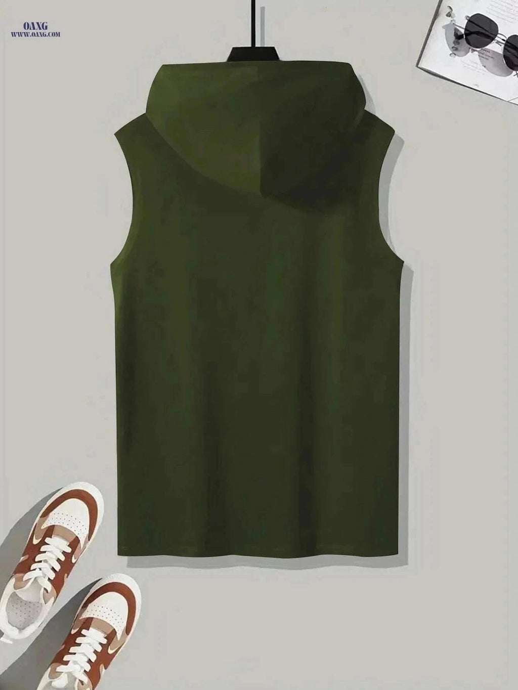 Men's Sleeveless Hoodie "LEVEL UP" - Casual Summer Activewear Green   OAXG Black / S