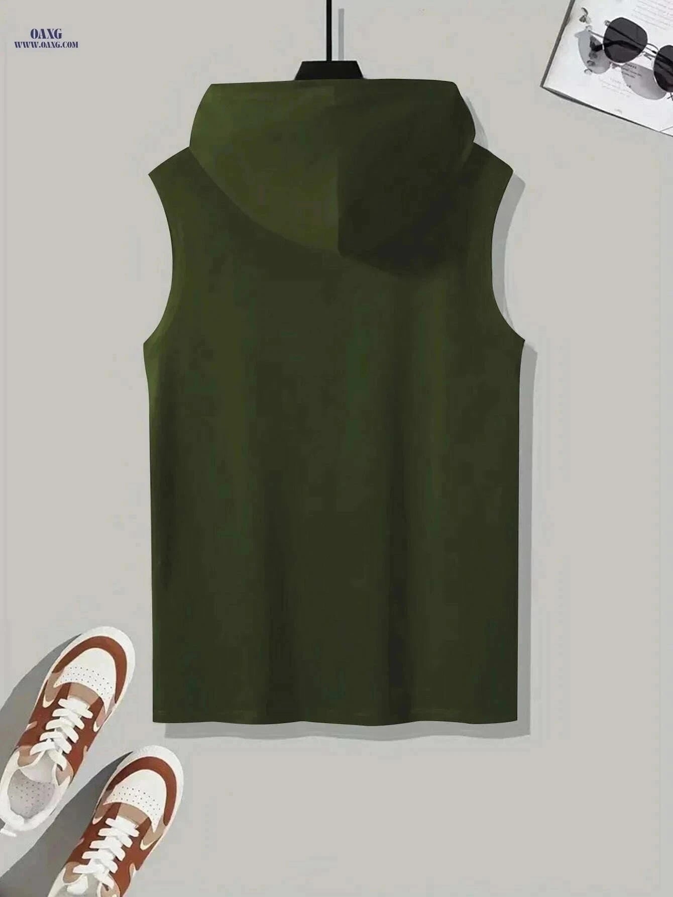 Men's Sleeveless Hoodie "LEVEL UP" - Casual Summer Activewear Green   OAXG Black / S