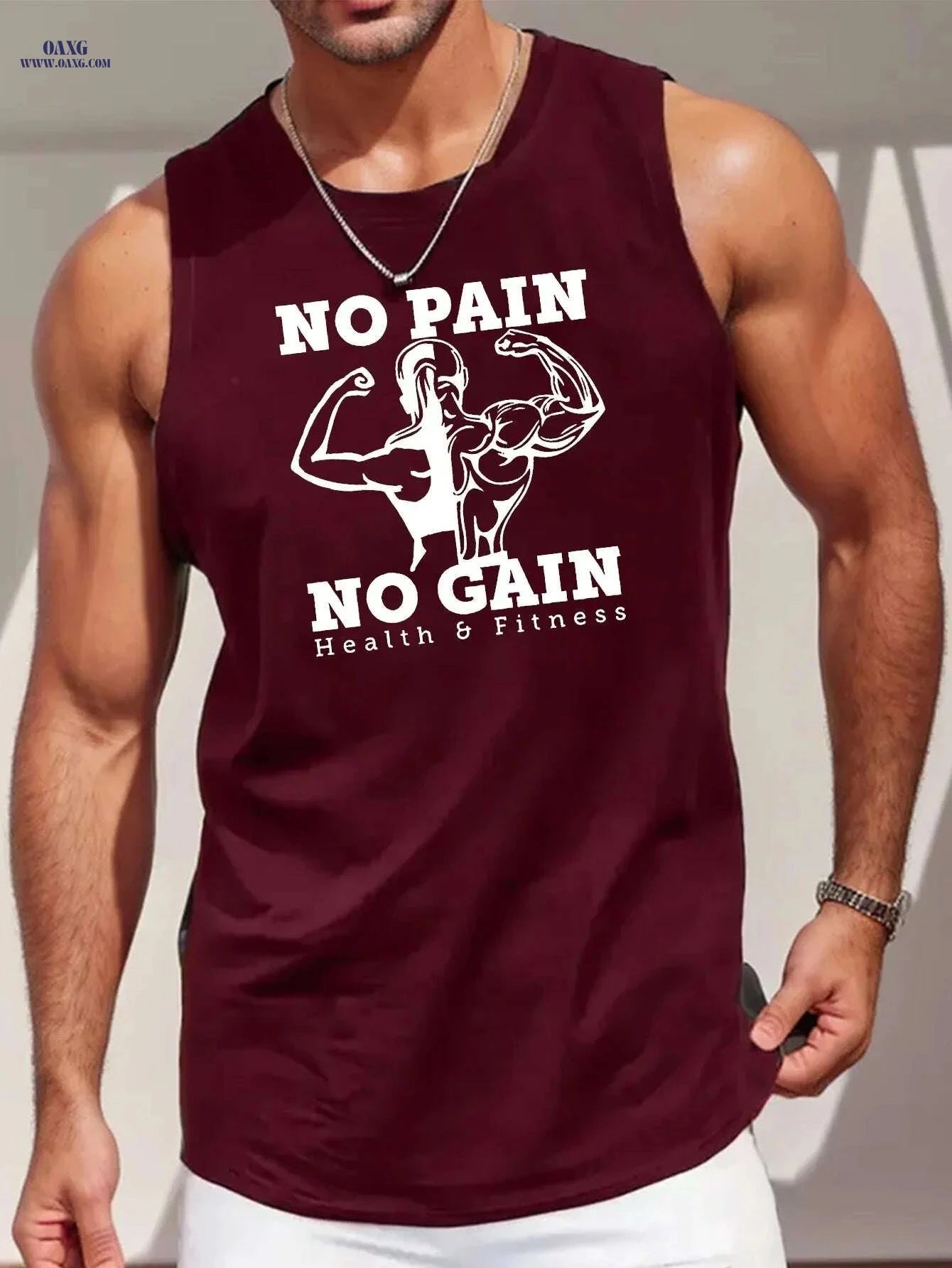 Men's Sleeveless Tank Top - 'NO PAIN NO GAIN' Gym Workout Shirt   OAXG 