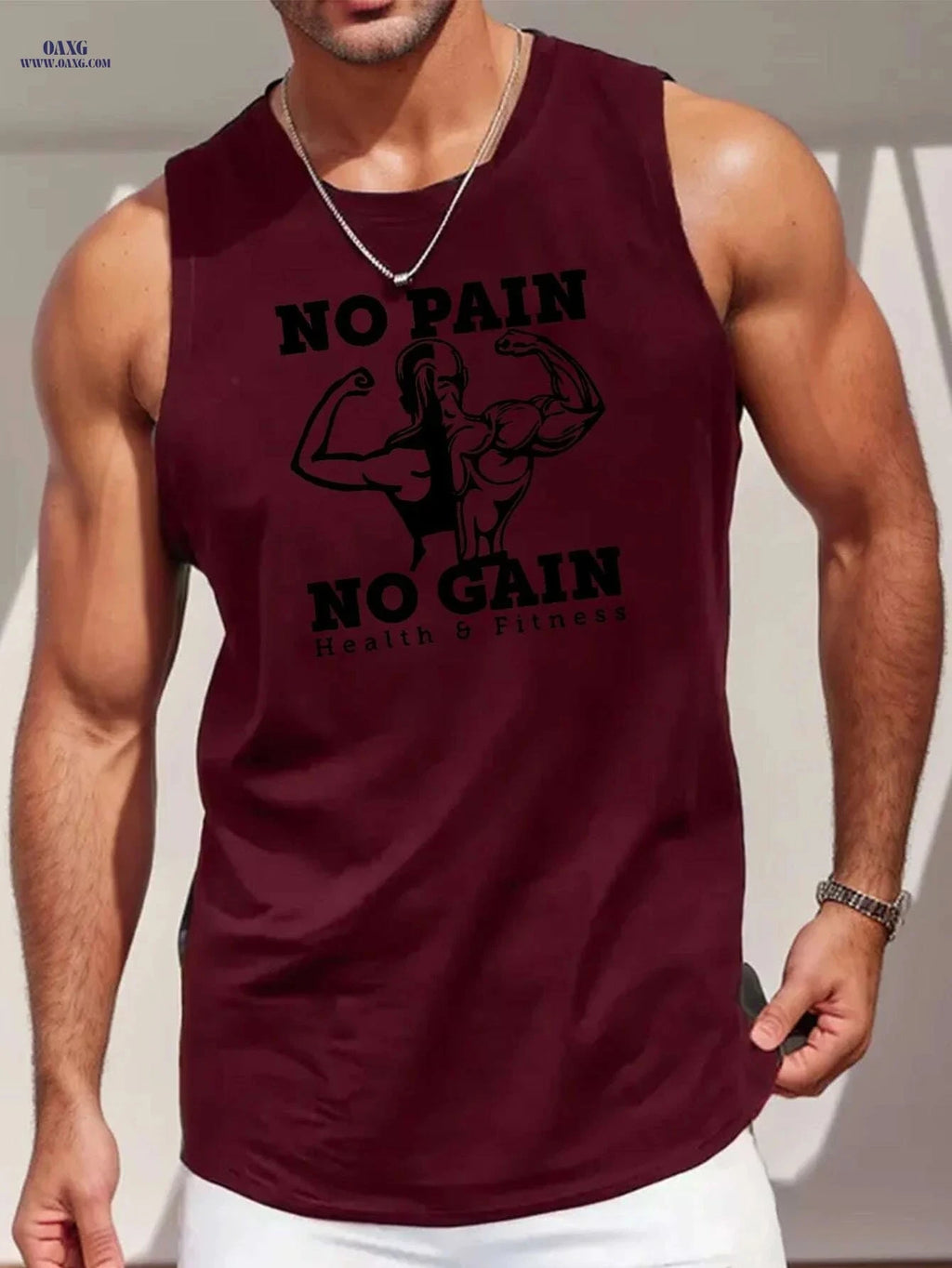Men's Sleeveless Tank Top - 'NO PAIN NO GAIN' Gym Workout Shirt   OAXG 