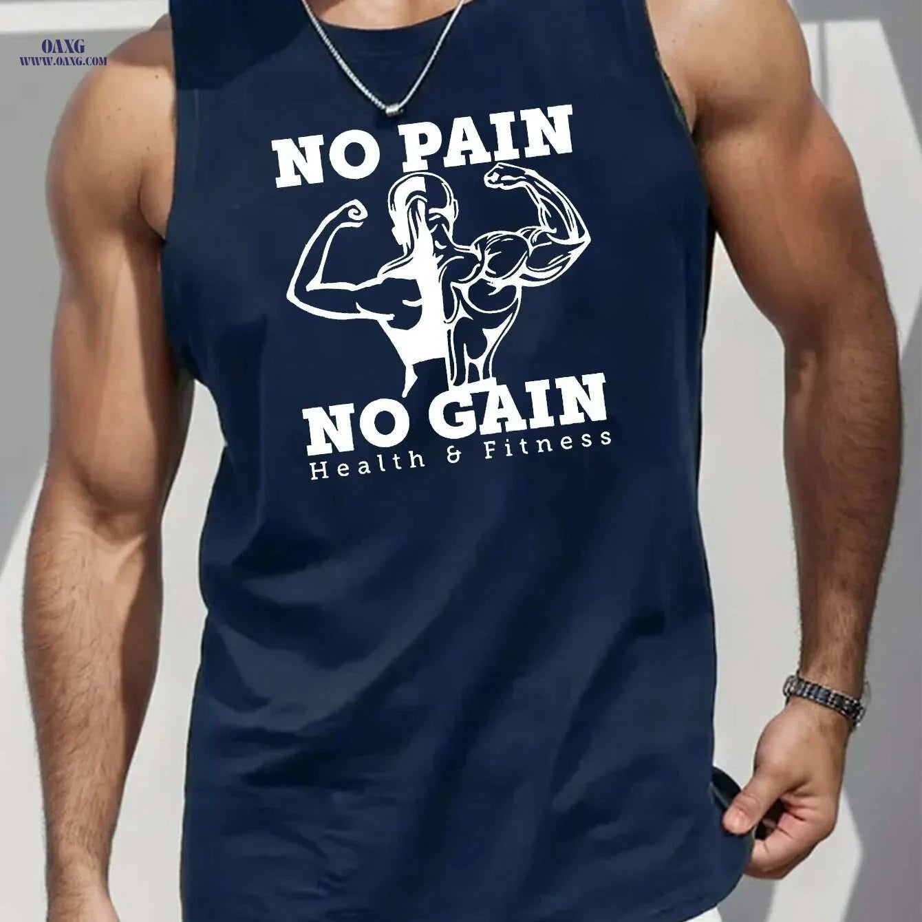 Men's Sleeveless Tank Top - 'NO PAIN NO GAIN' Gym Workout Shirt   OAXG 