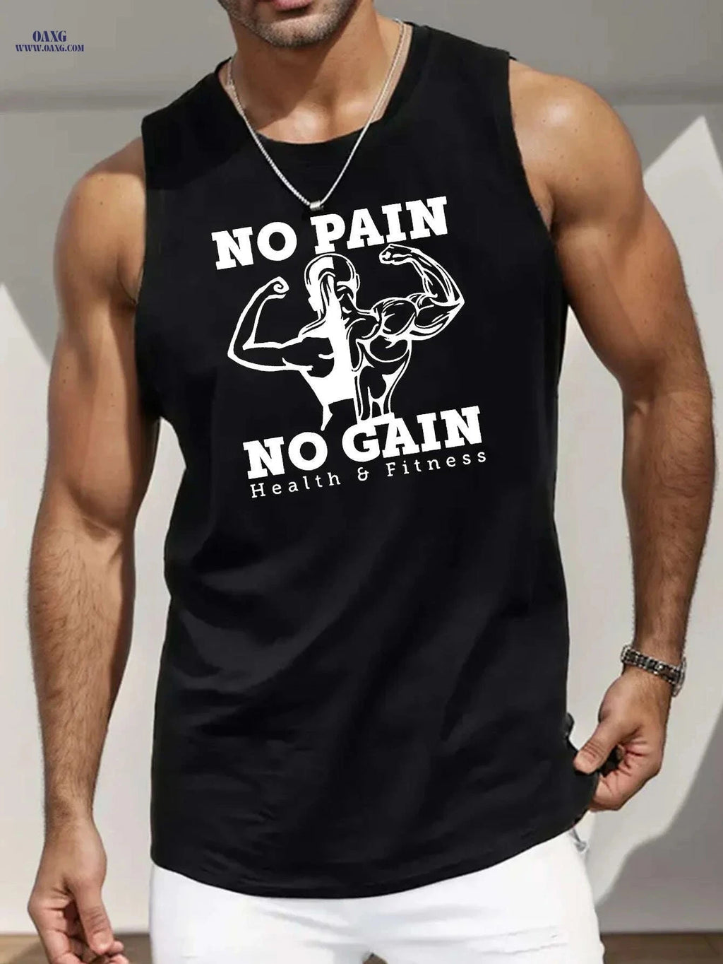 Men's Sleeveless Tank Top - 'NO PAIN NO GAIN' Gym Workout Shirt   OAXG 