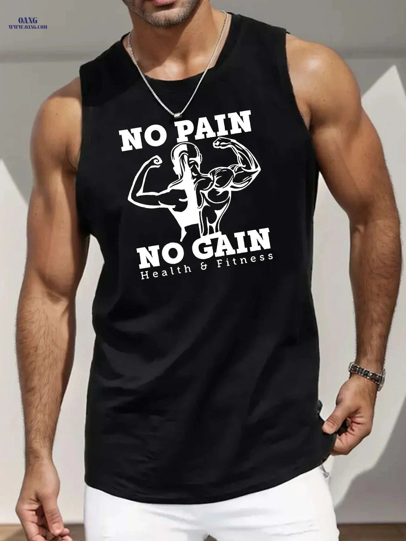 Men's Sleeveless Tank Top - 'NO PAIN NO GAIN' Gym Workout Shirt   OAXG 
