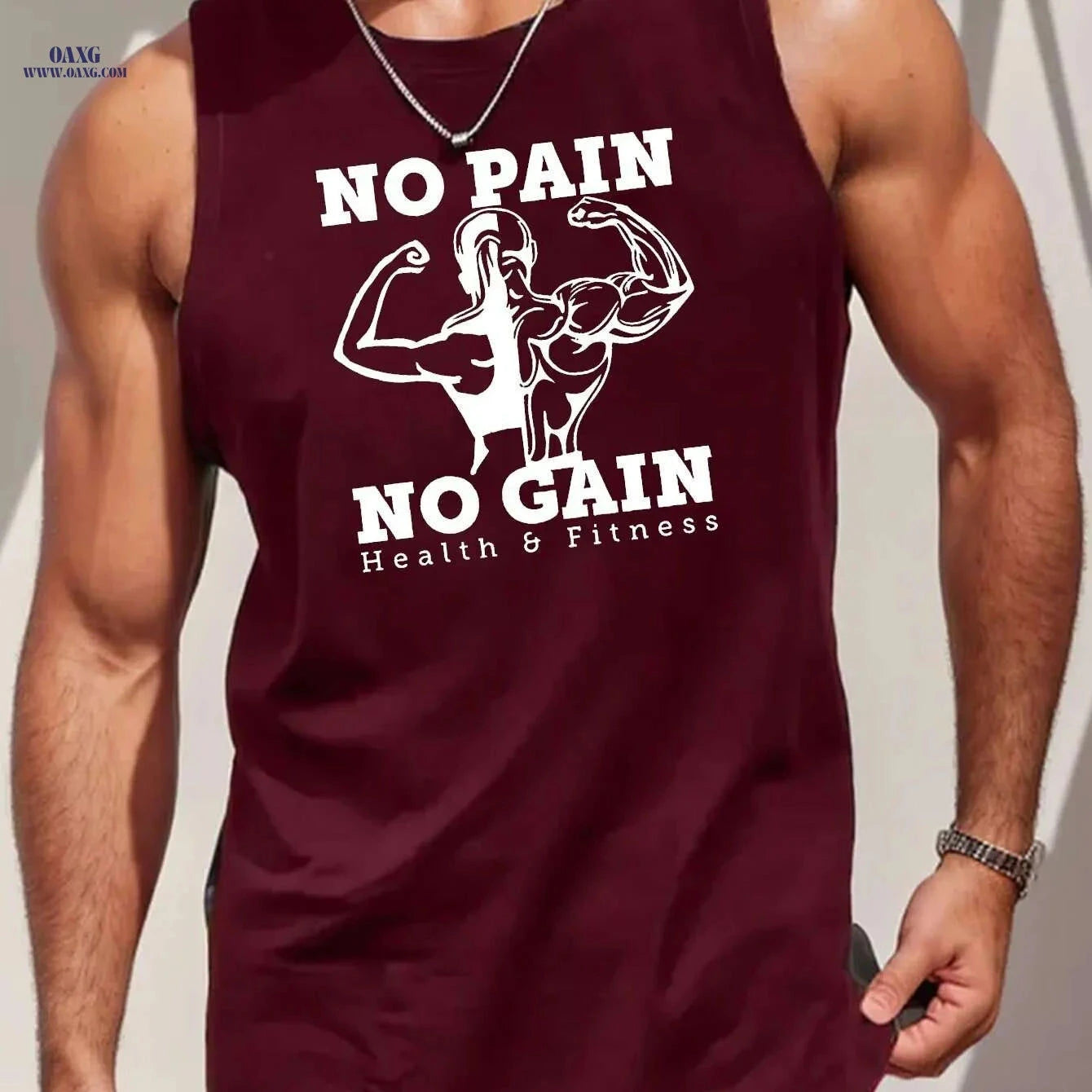 Men's Sleeveless Tank Top - 'NO PAIN NO GAIN' Gym Workout Shirt   OAXG Slate Gray-style1 / S