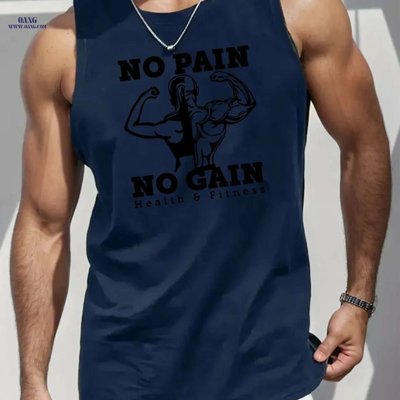 Men's Sleeveless Tank Top - 'NO PAIN NO GAIN' Gym Workout Shirt   OAXG Slate Gray-style1 / S