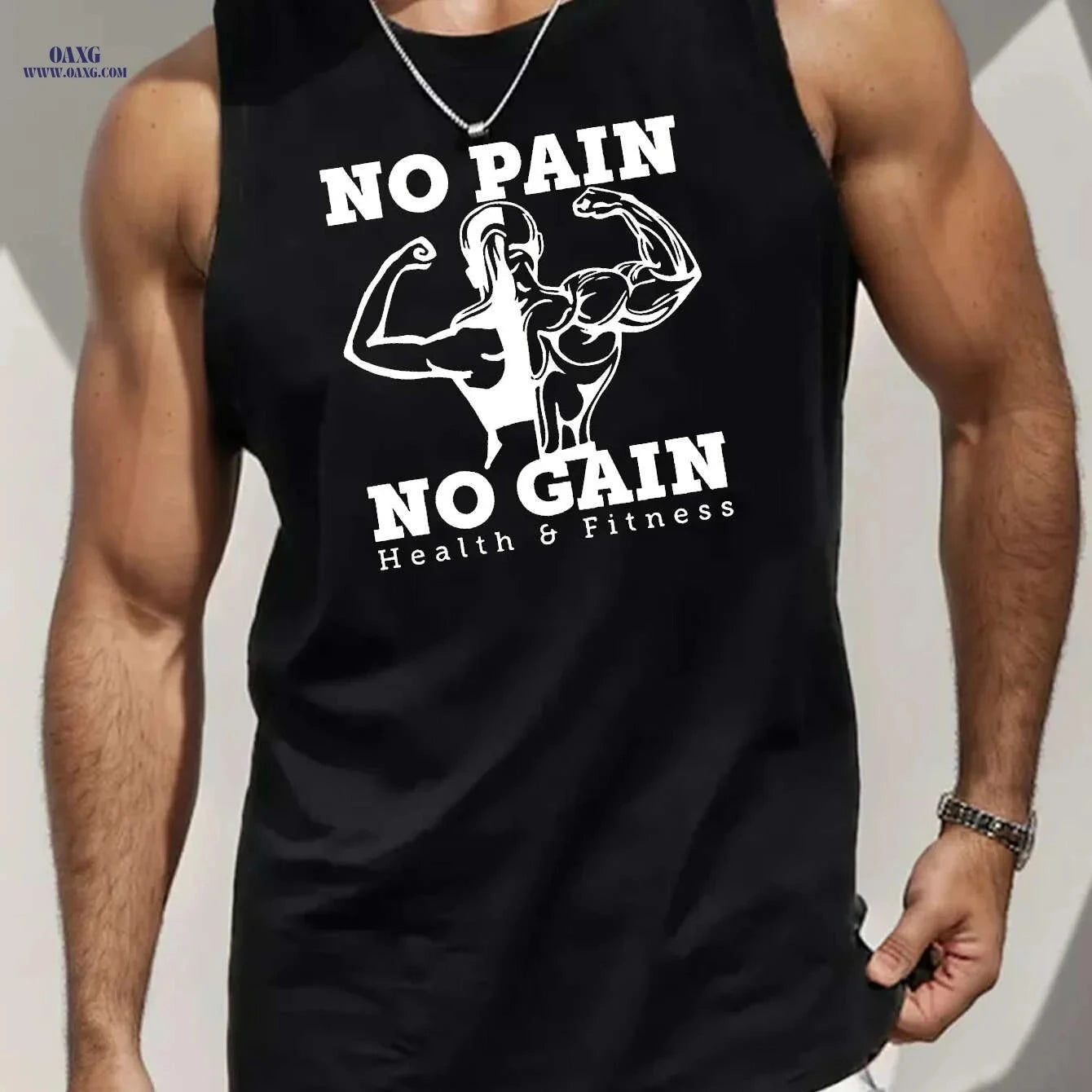Men's Sleeveless Tank Top - 'NO PAIN NO GAIN' Gym Workout Shirt   OAXG Slate Gray-style1 / S