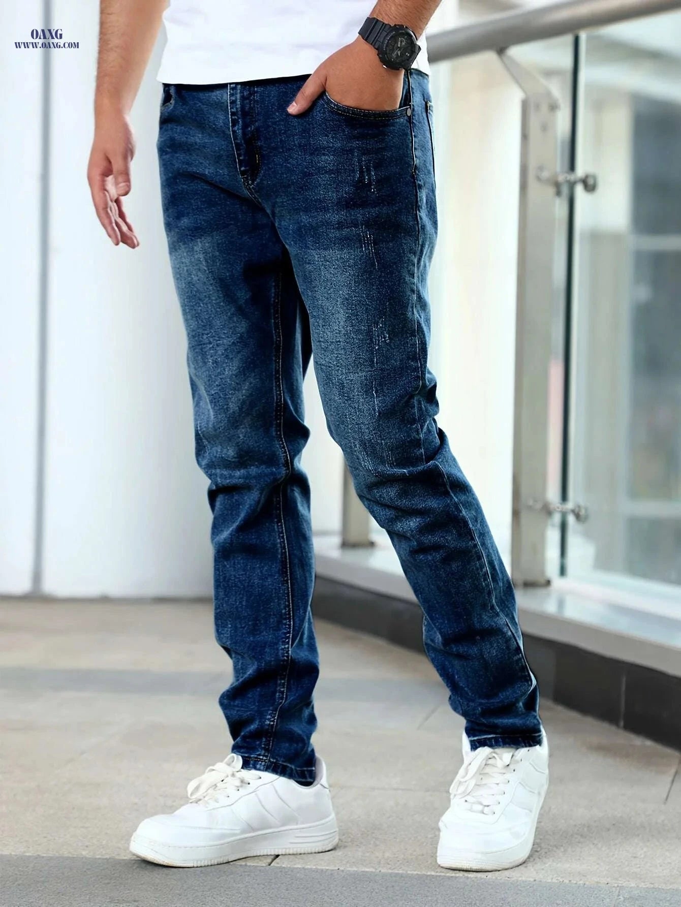 Men's Slim Blue Jeans - Elastic Denim Pants for All Seasons   OAXG Blue / S