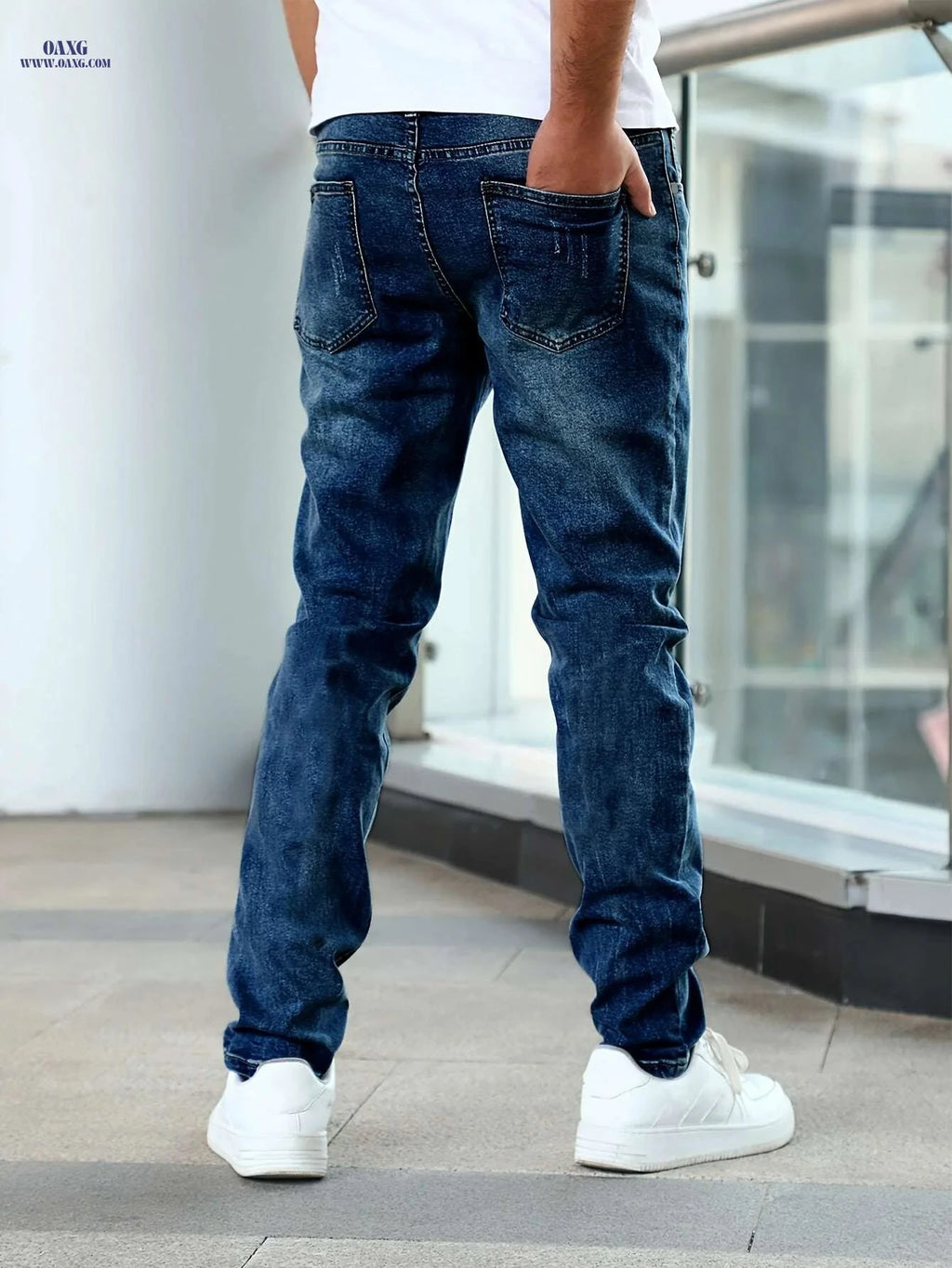 Men's Slim Blue Jeans - Elastic Denim Pants for All Seasons   OAXG Blue / S