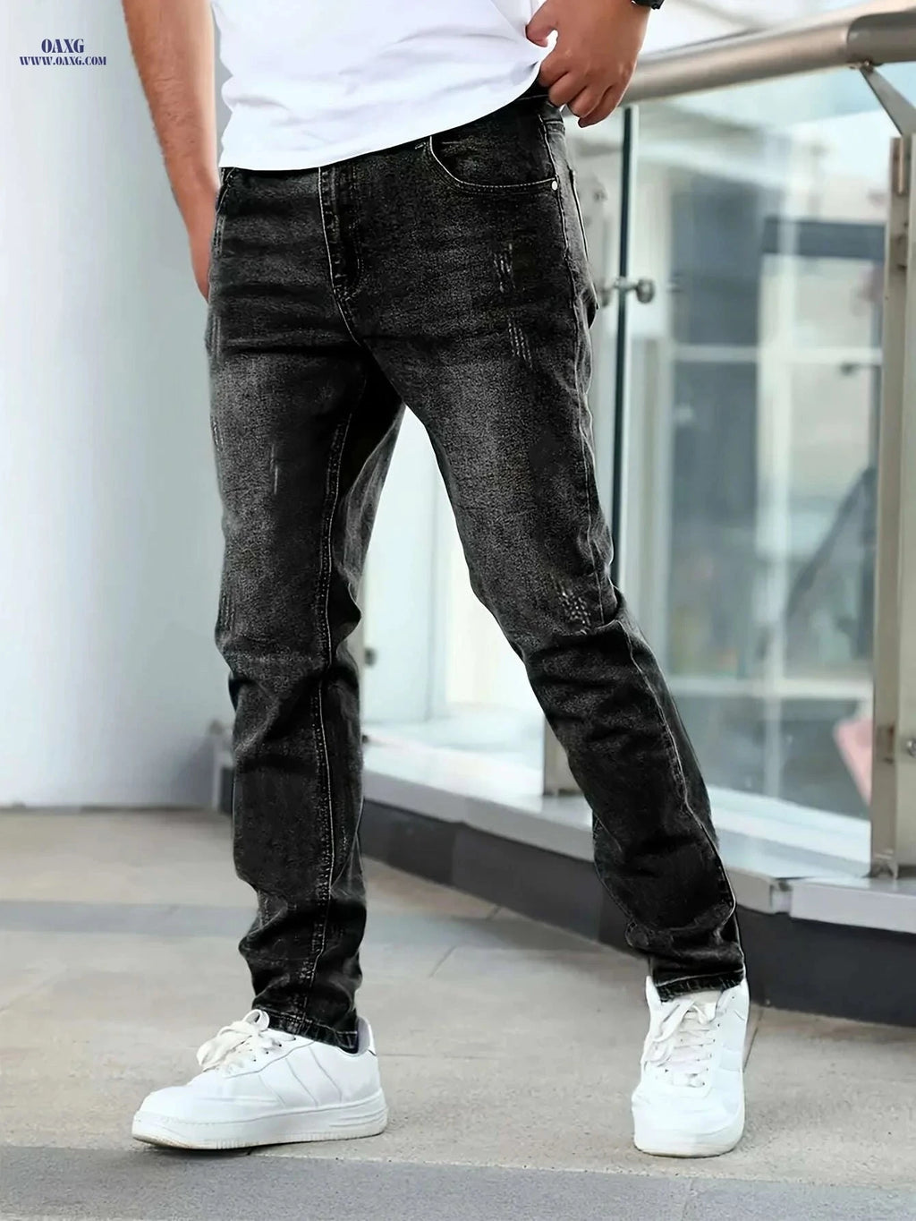 Men's Slim Blue Jeans - Elastic Denim Pants for All Seasons   OAXG Blue / S