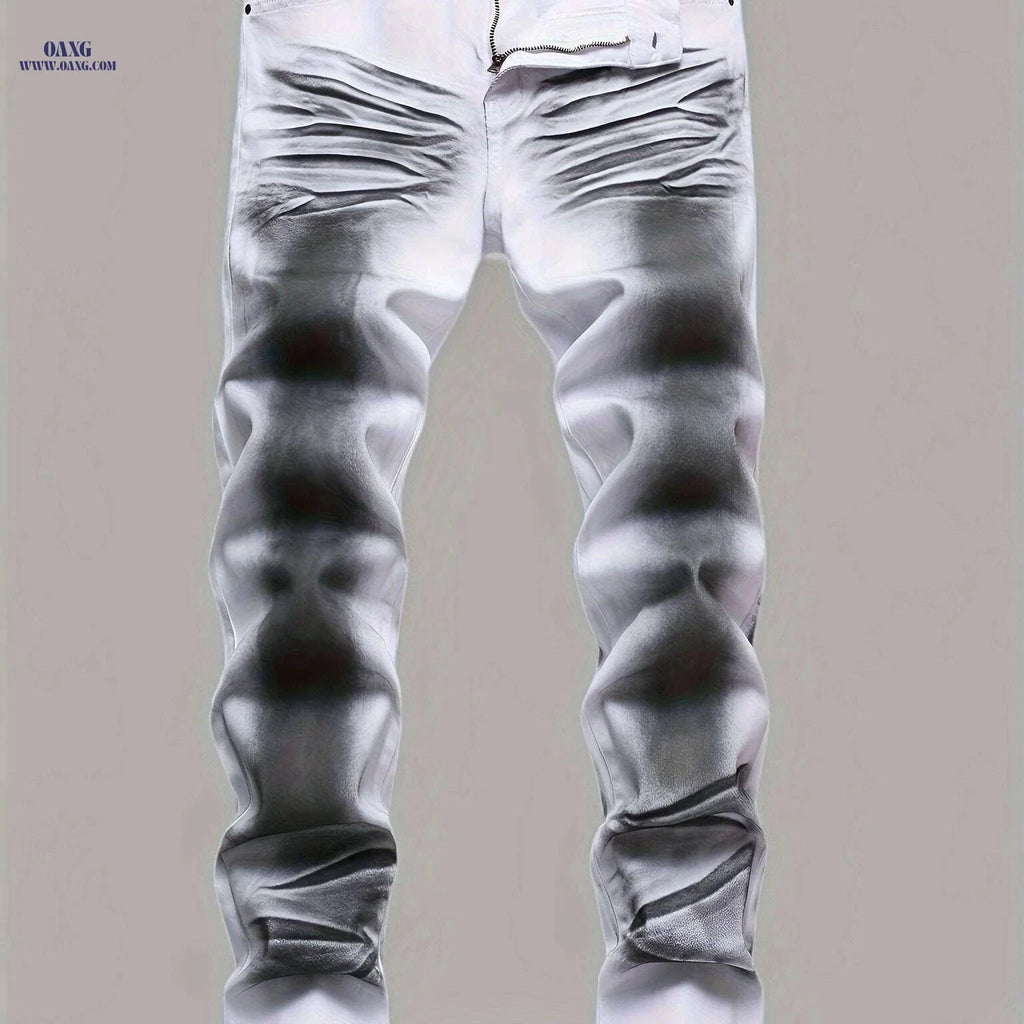 Men's Slim Casual Pants - Stretchy Printed Jeans for All Seasons   OAXG White And Black / 28