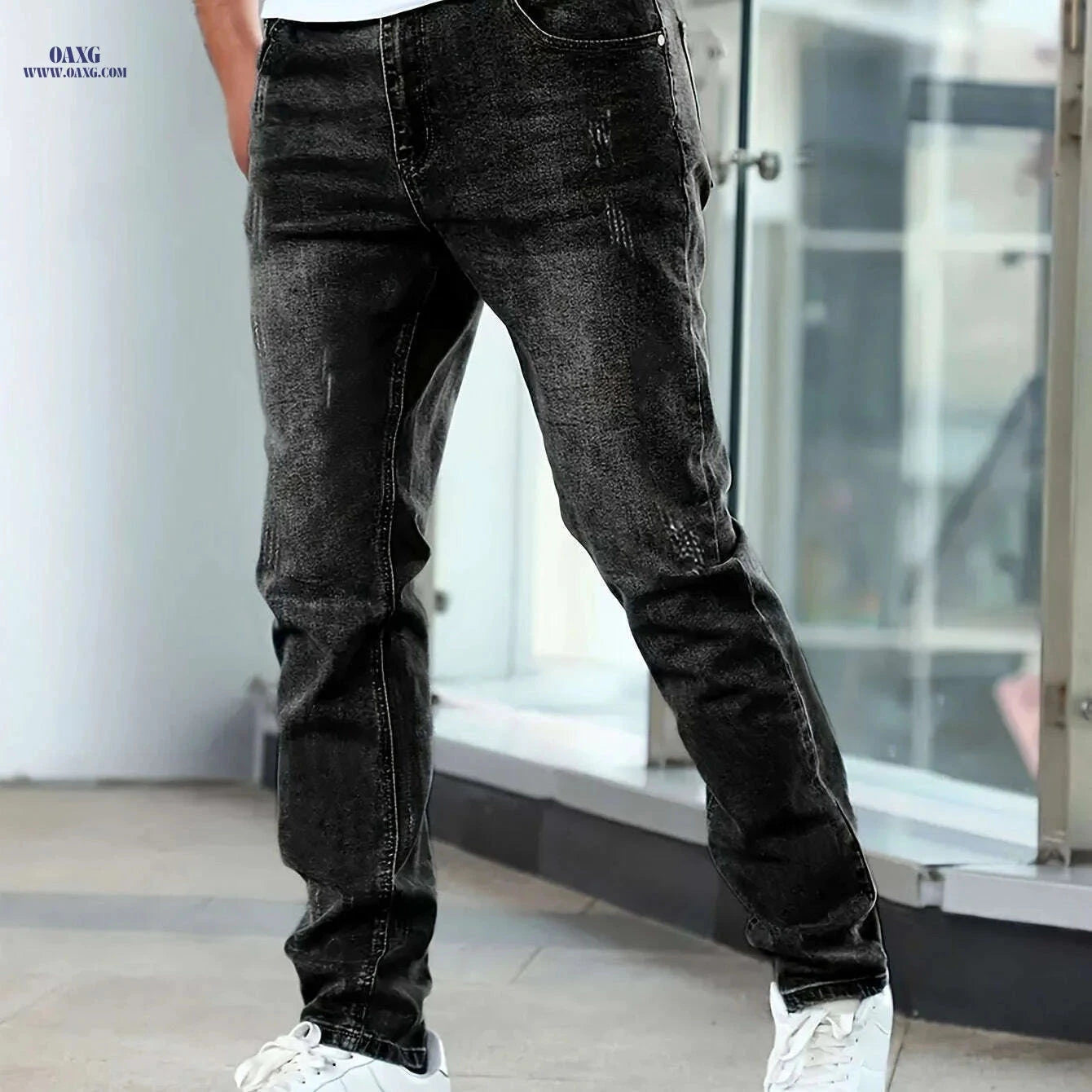 Men's Slim Denim Jeans - Elastic, All-Season Pants for Style   OAXG Blue / S