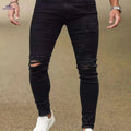 Men's Slim Elastic Ripped Jeans - All-Season Skinny Fit, Raw Wash   OAXG 