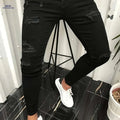 Men's Slim-Fit Black Jeans - Casual Stretch Denim Pants for All Seasons   OAXG Black ripped style / FR XXS
