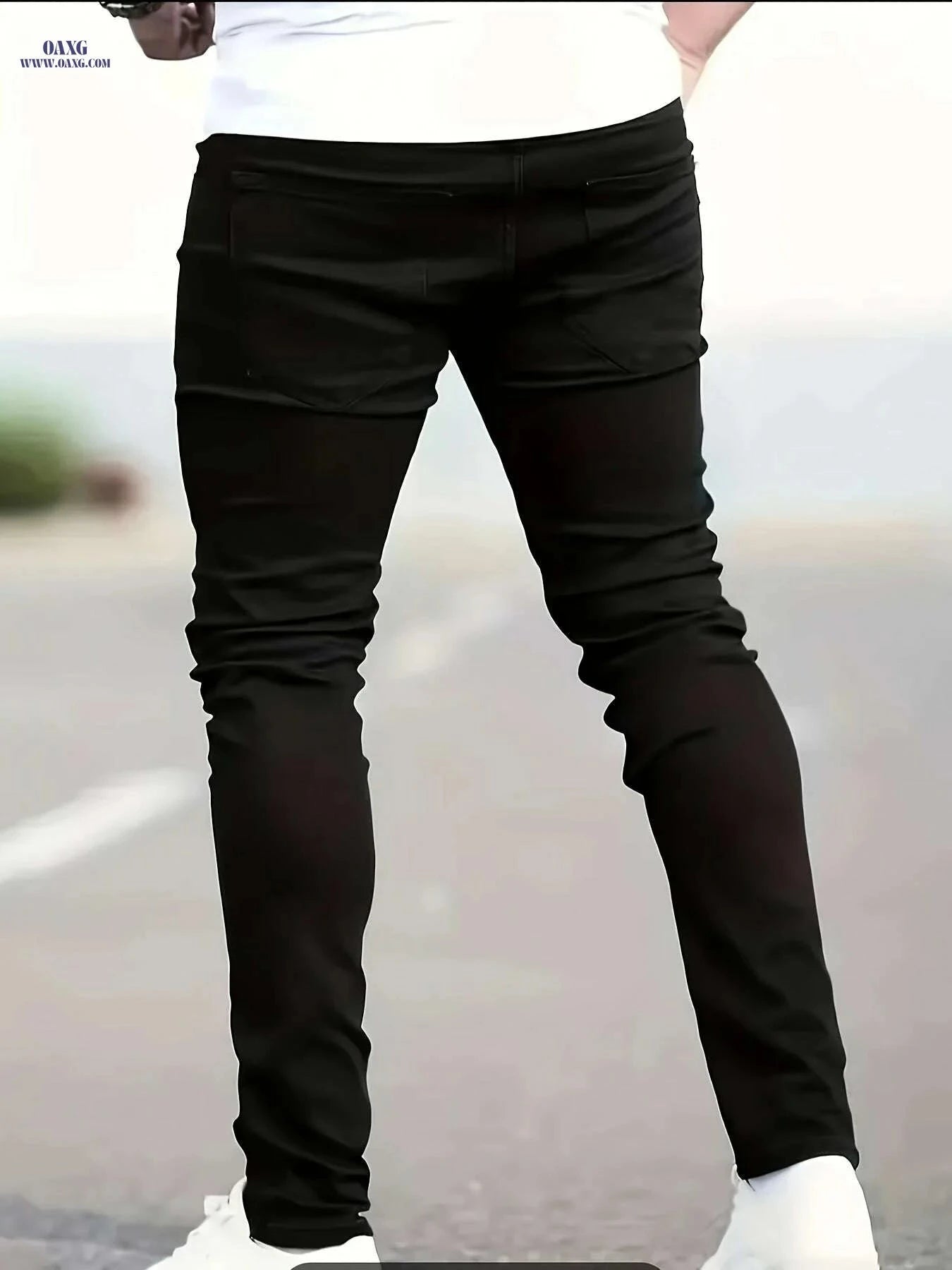 Men's Slim-Fit Black Jeans - Stretch Denim Casual Skinny Pants   OAXG Black / S