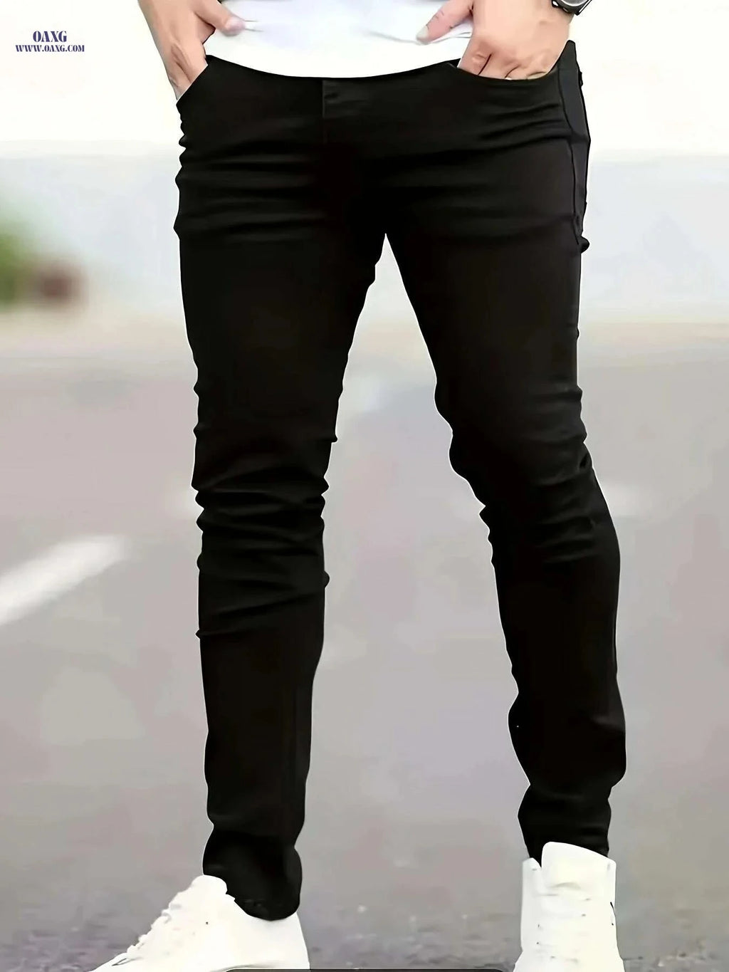 Men's Slim-Fit Black Jeans - Stretch Denim Casual Skinny Pants   OAXG Black / S