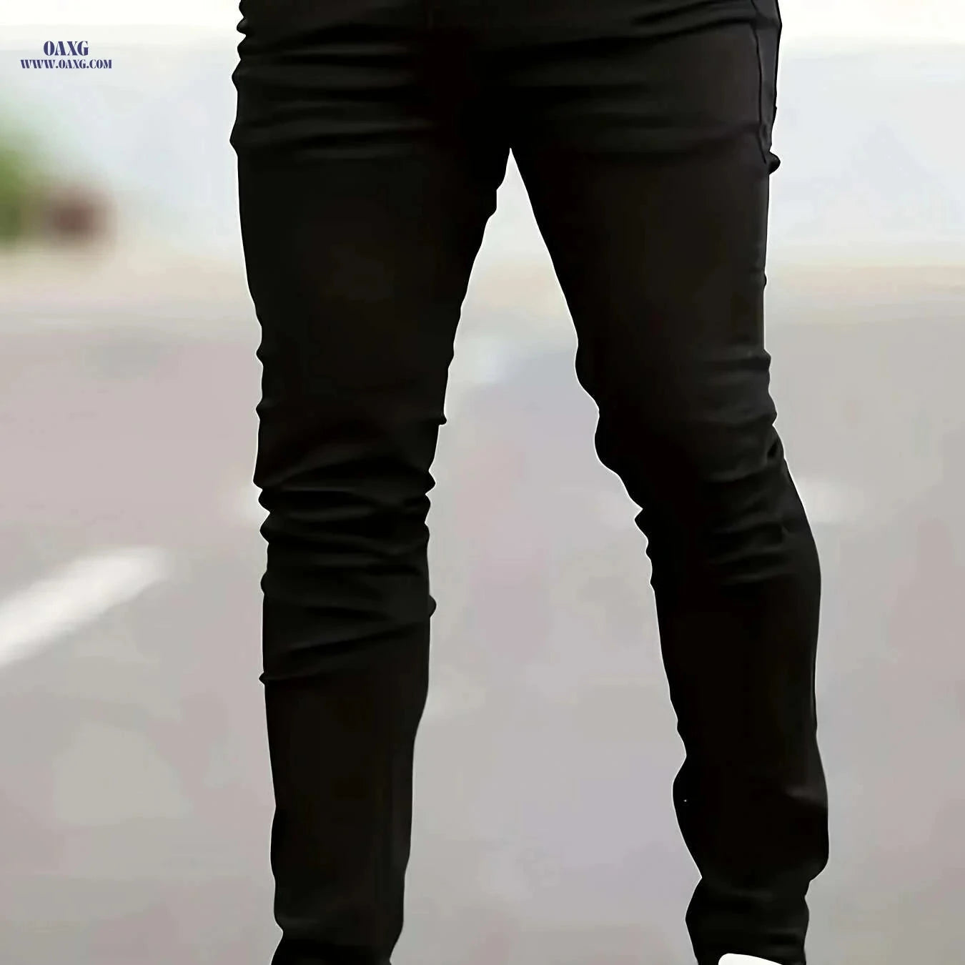 Men's Slim-Fit Black Jeans - Stretch Denim Casual Skinny Pants   OAXG 