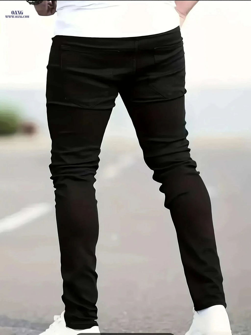 Men's Slim-Fit Black Jeans - Stretch Denim for All Seasons   OAXG Black / S