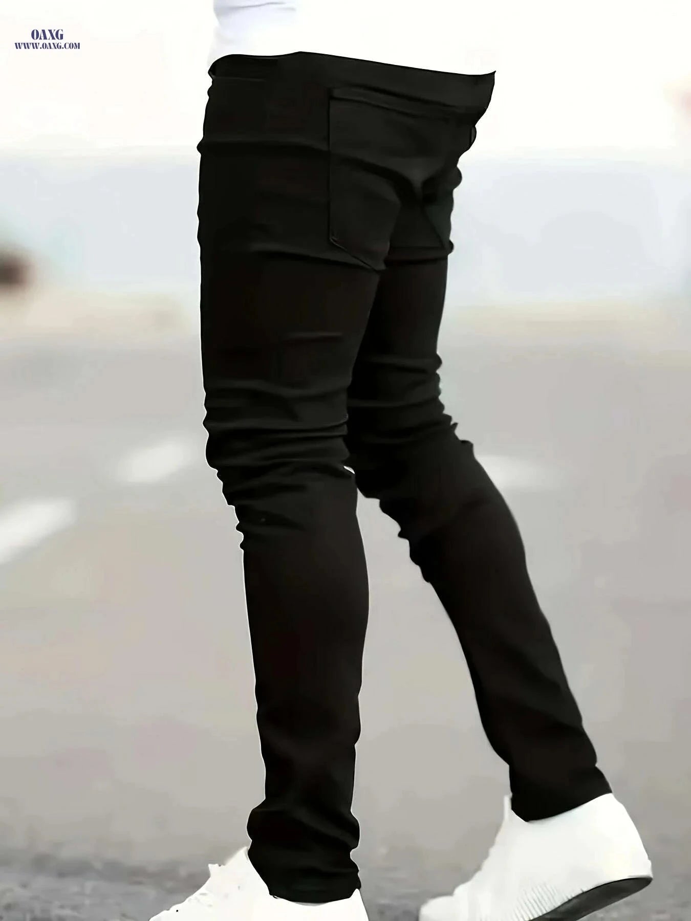 Men's Slim-Fit Black Jeans - Stretch Denim for All Seasons   OAXG Black / S