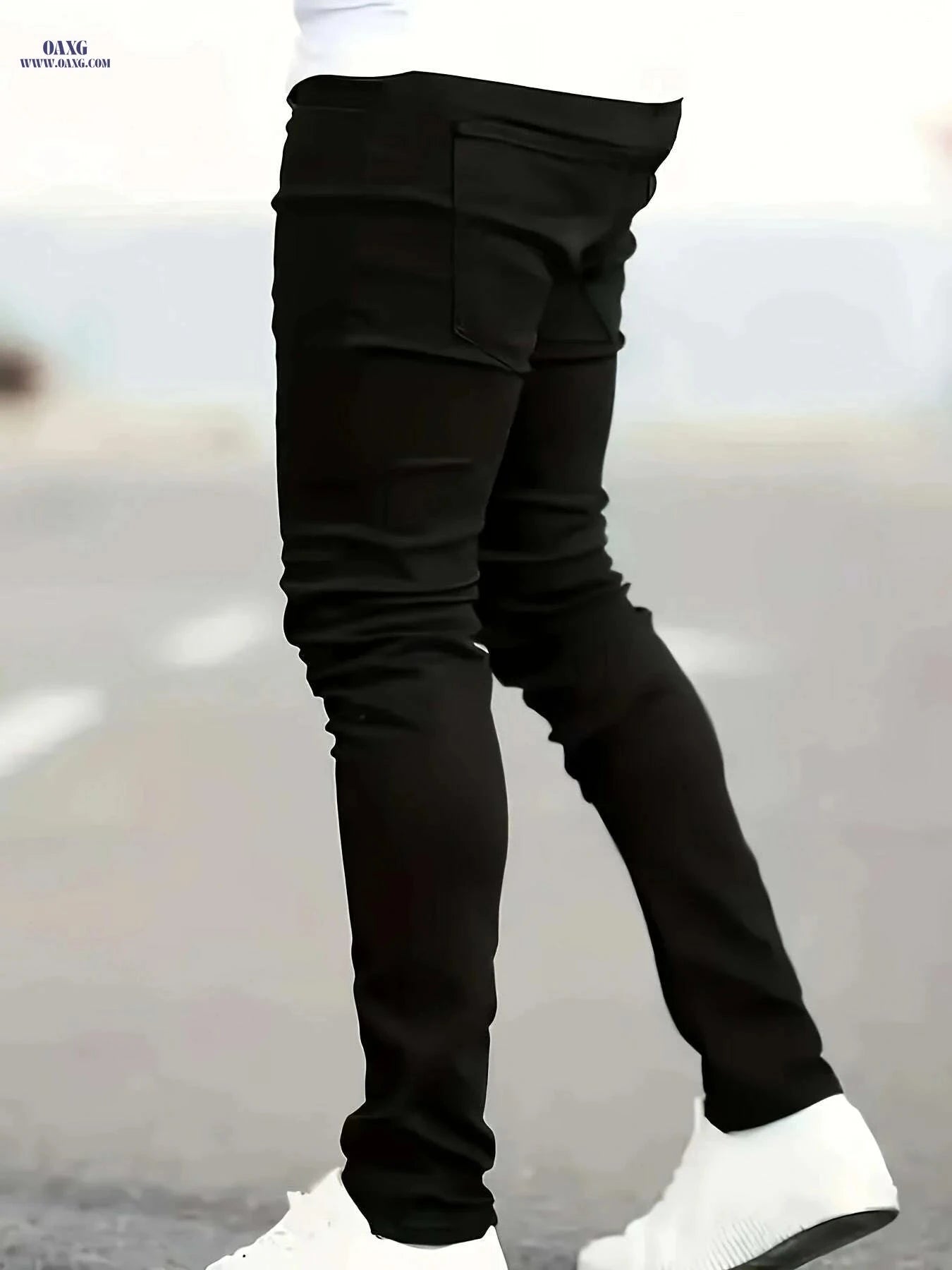 Men's Slim-Fit Black Jeans - Stretch Denim, Mid-Rise Casual Pants   OAXG Black / S