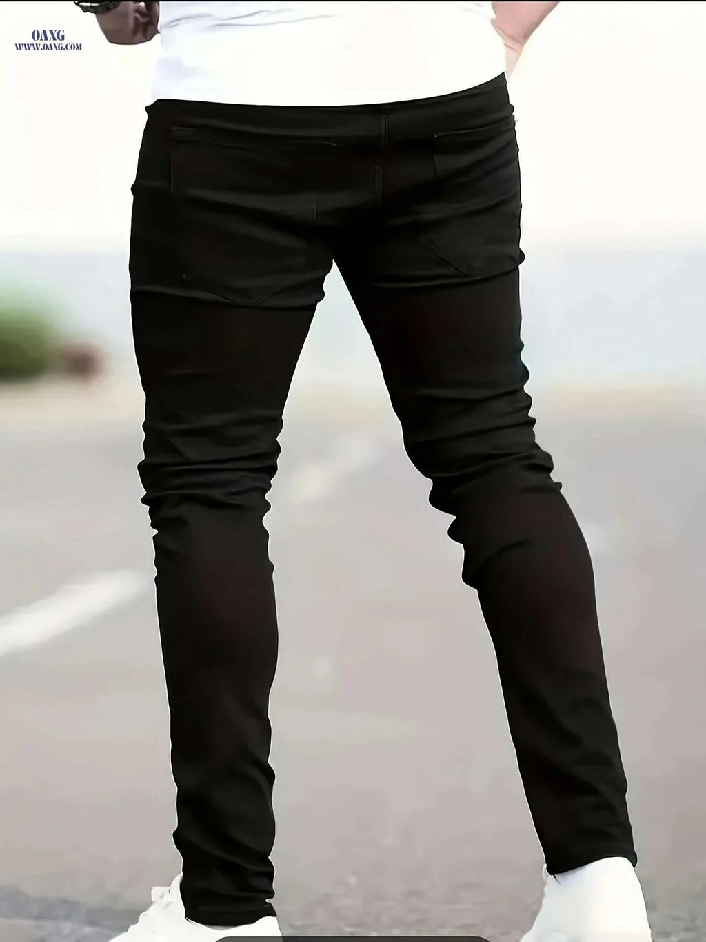 Men's Slim-Fit Black Jeans - Stretch Denim, Mid-Rise Casual Pants   OAXG 