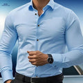 Men's Slim-Fit Black Long Sleeve Shirt - Elegant Geometric Pattern   OAXG Sky Blue / FR S