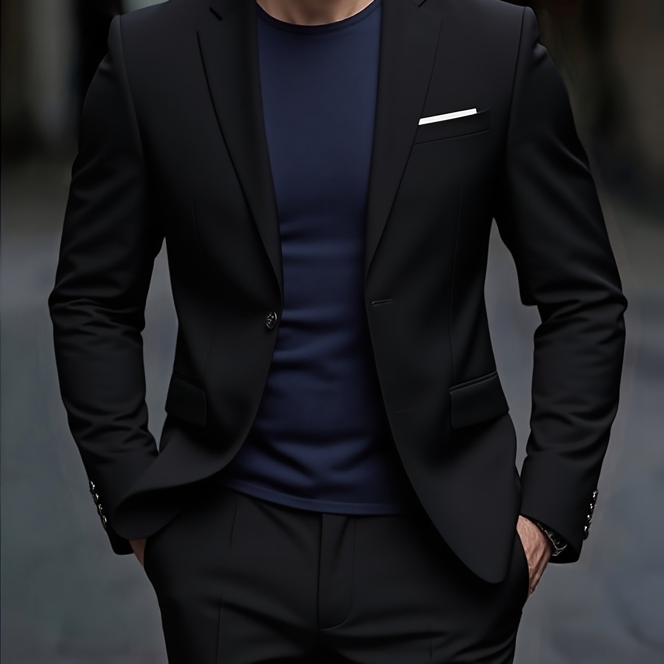 Men's Slim-Fit Black Suit Set - Tailored Blazer & Dress Pants   OAXG 