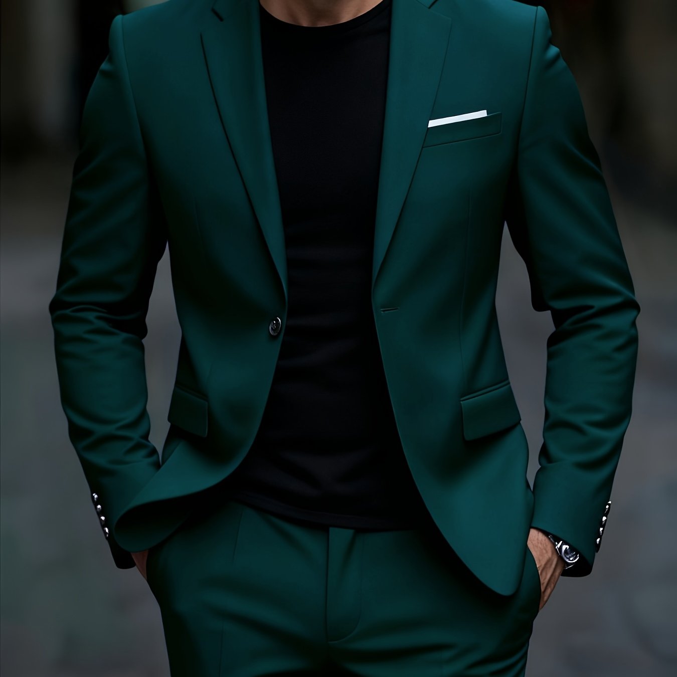 Men's Slim-Fit Black Suit Set - Tailored Blazer & Dress Pants   OAXG 