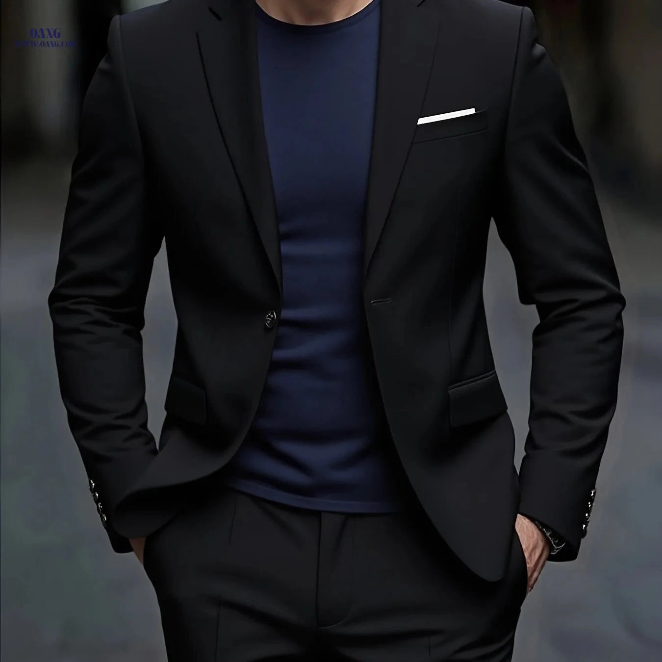 Men's Slim-Fit Black Suit Set - Tailored Blazer & Dress Pants   OAXG 