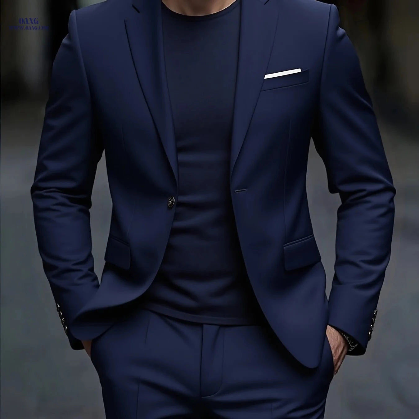 Men's Slim-Fit Black Suit Set - Tailored Blazer & Dress Pants   OAXG 
