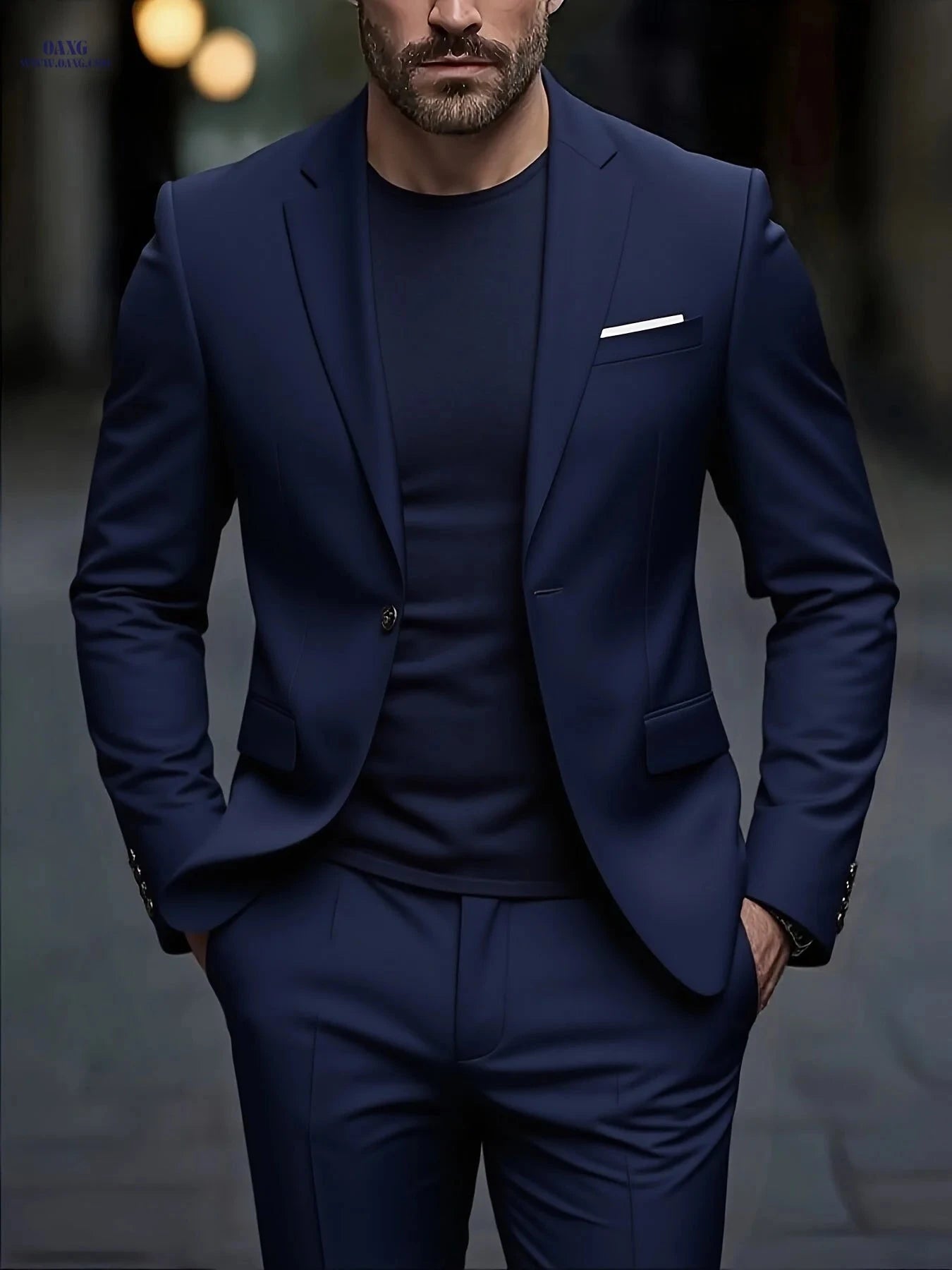 Men's Slim-Fit Black Suit Set - Tailored Blazer & Dress Pants   OAXG 