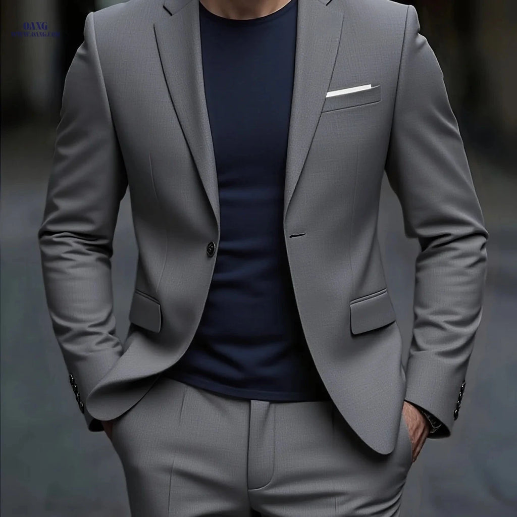 Men's Slim-Fit Black Suit Set - Tailored Blazer & Dress Pants   OAXG 