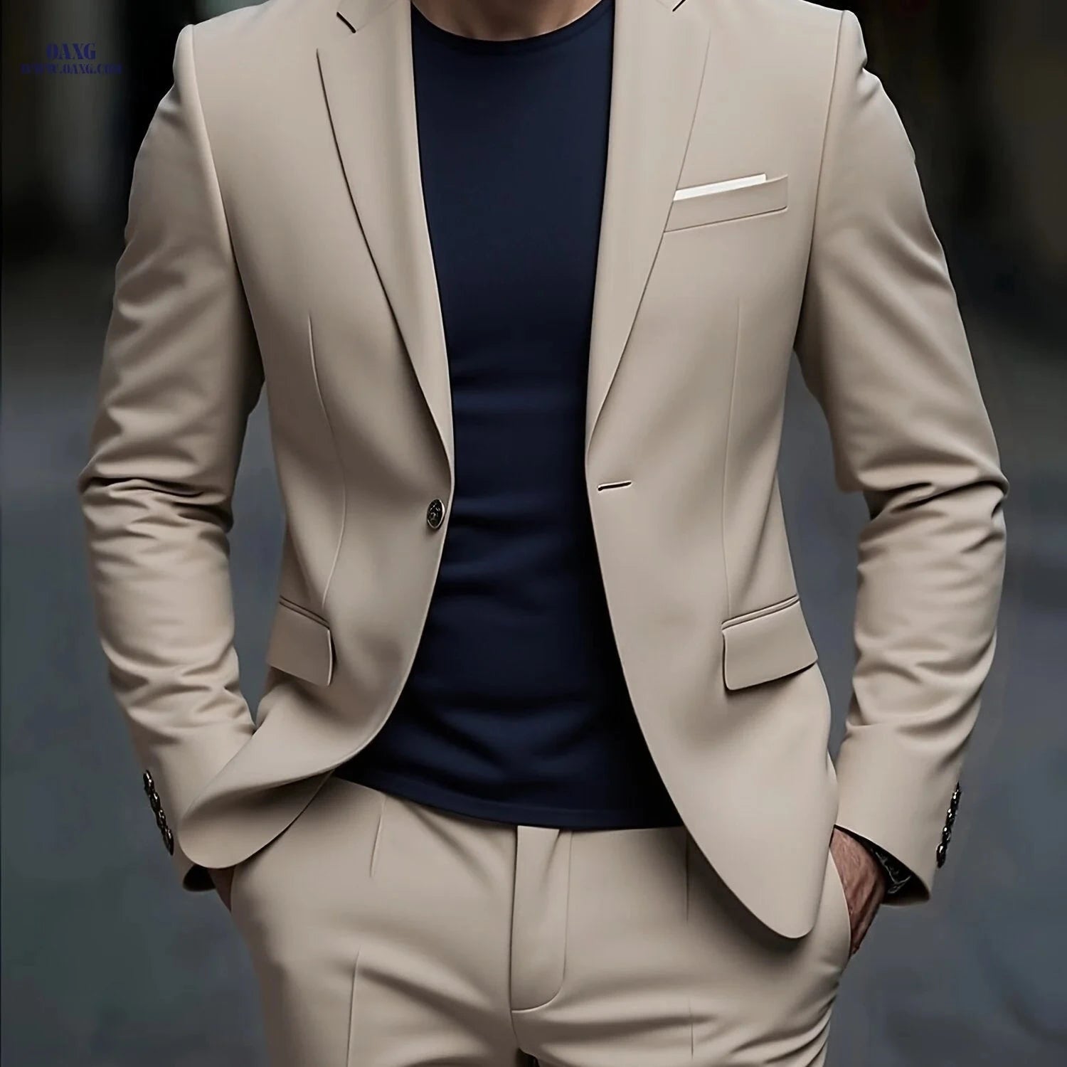 Men's Slim-Fit Black Suit Set - Tailored Blazer & Dress Pants   OAXG 