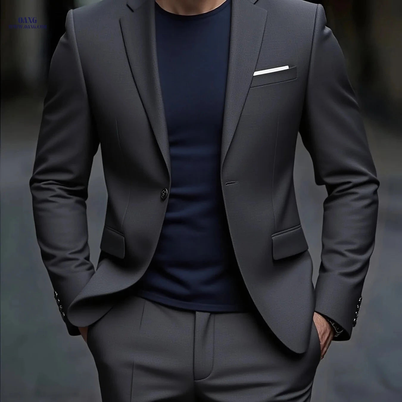 Men's Slim-Fit Black Suit Set - Tailored Blazer & Dress Pants   OAXG 