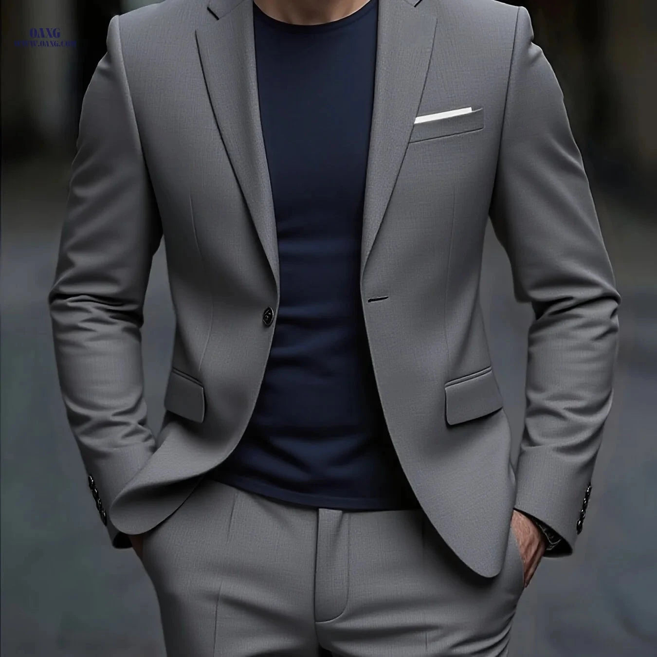 Men's Slim-Fit Black Suit Set - Tailored Blazer & Dress Pants   OAXG Grey / FR XXS
