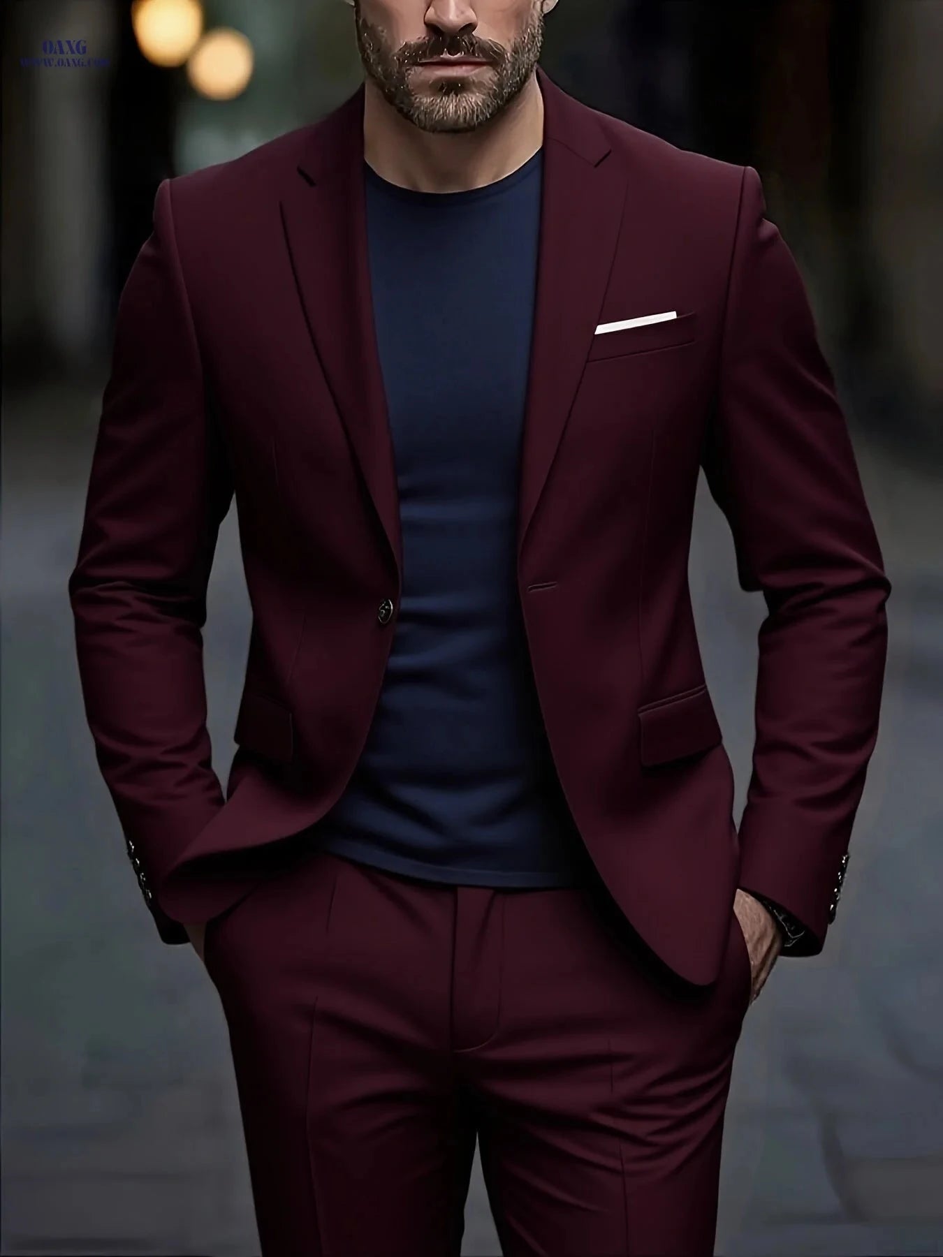 Men's Slim-Fit Black Suit Set - Tailored Blazer & Dress Pants   OAXG Grey / FR XXS