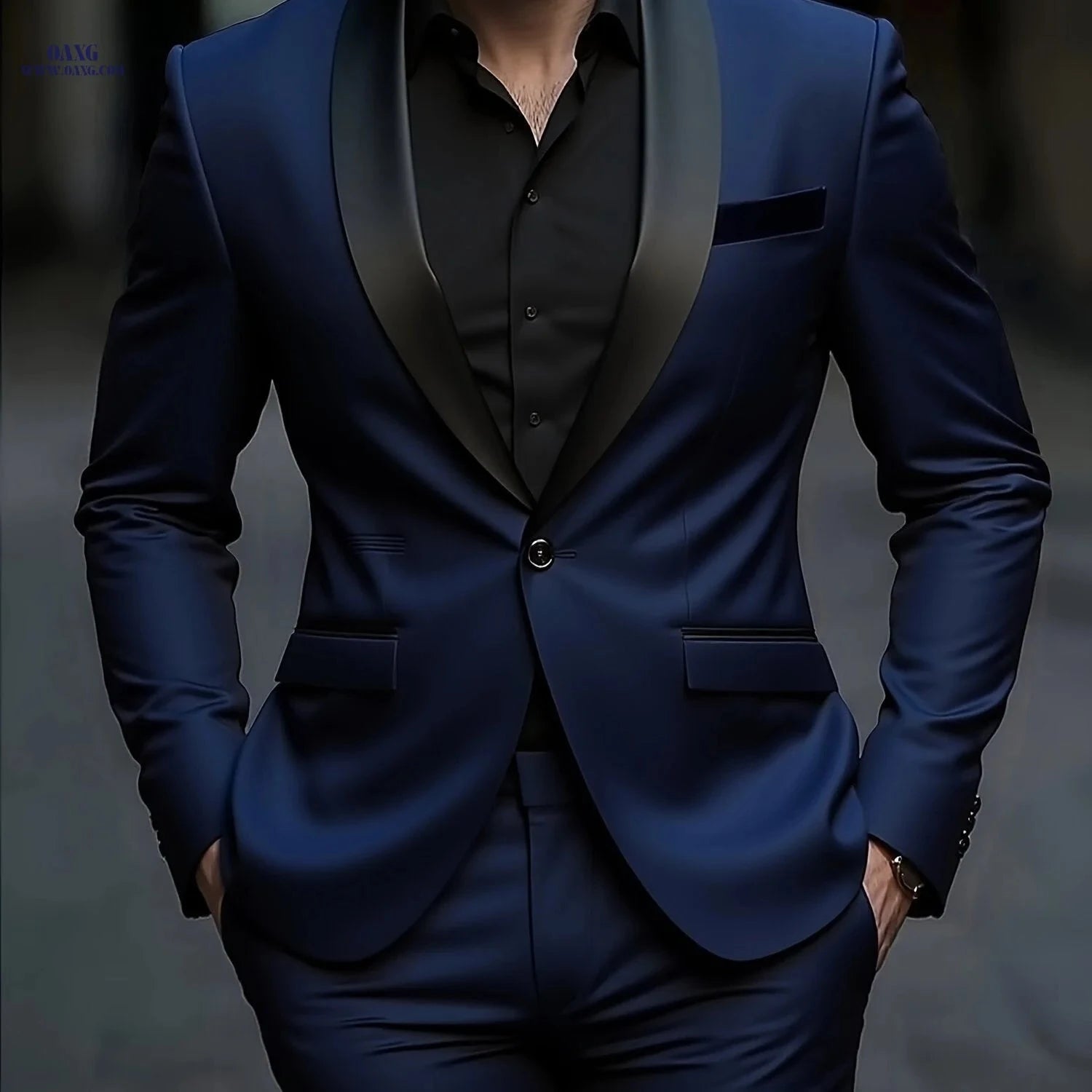 Men's Slim-Fit Black Suit Set - Tailored Blazer & Dress Pants   OAXG 