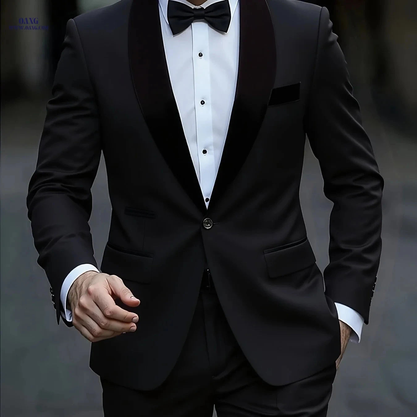 Men's Slim-Fit Black Suit Set - Tailored Blazer & Dress Pants   OAXG 