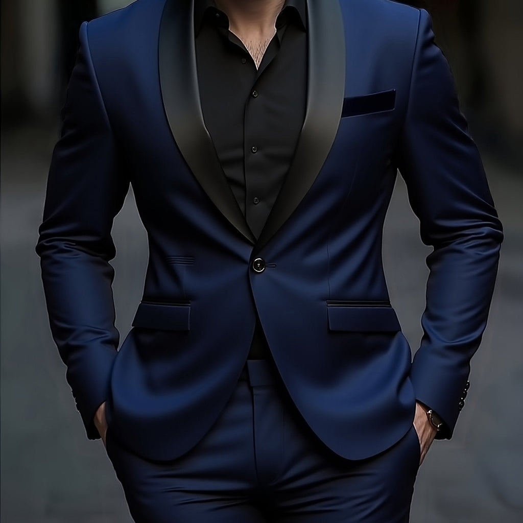 Men's Slim-Fit Black Suit Set - Tailored Blazer & Dress Pants   OAXG 