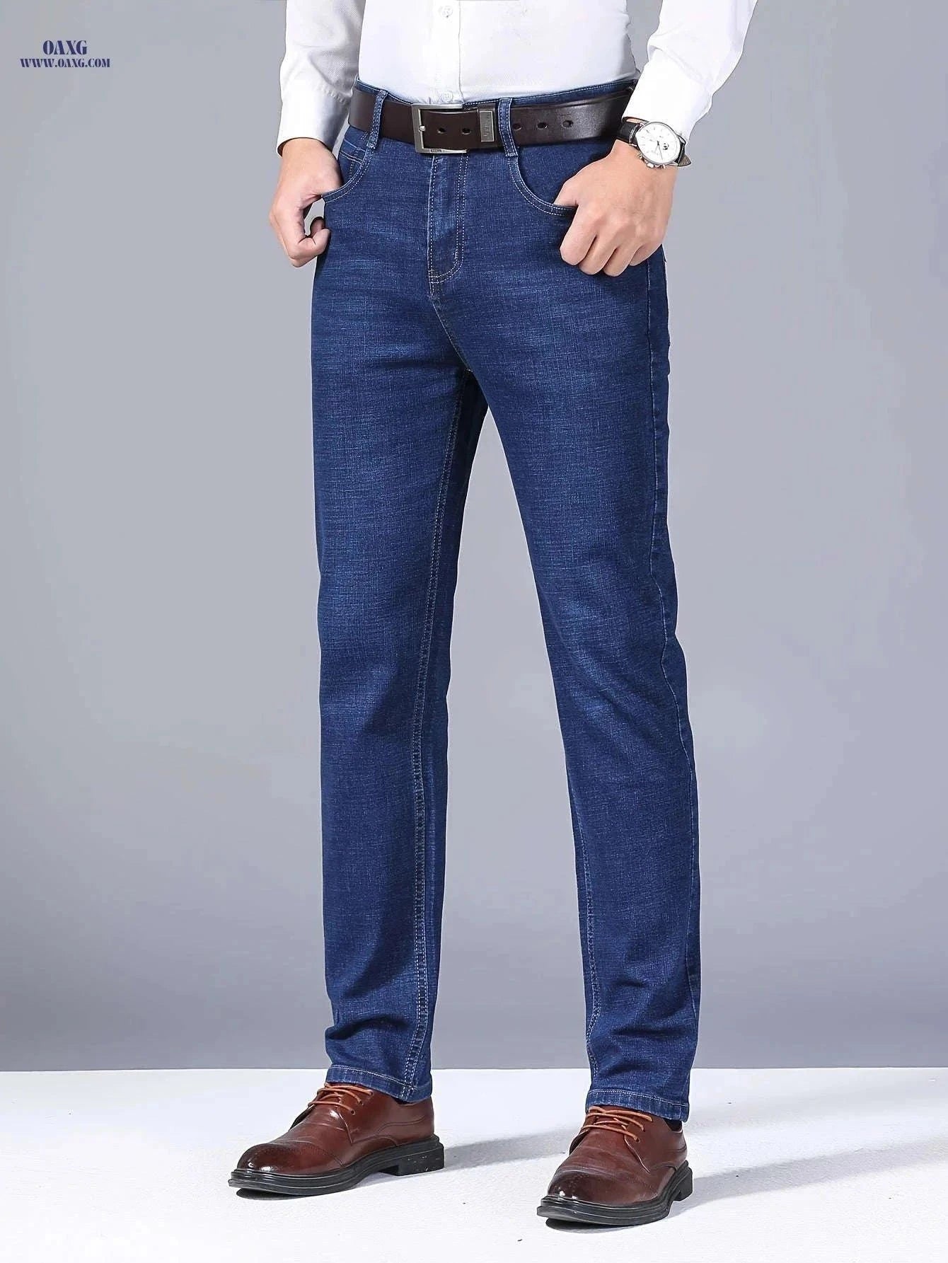 Men's Slim Fit Blue Stretch Denim Jeans - Business Casual & Versatile   OAXG ZY-008 Blue / FR S