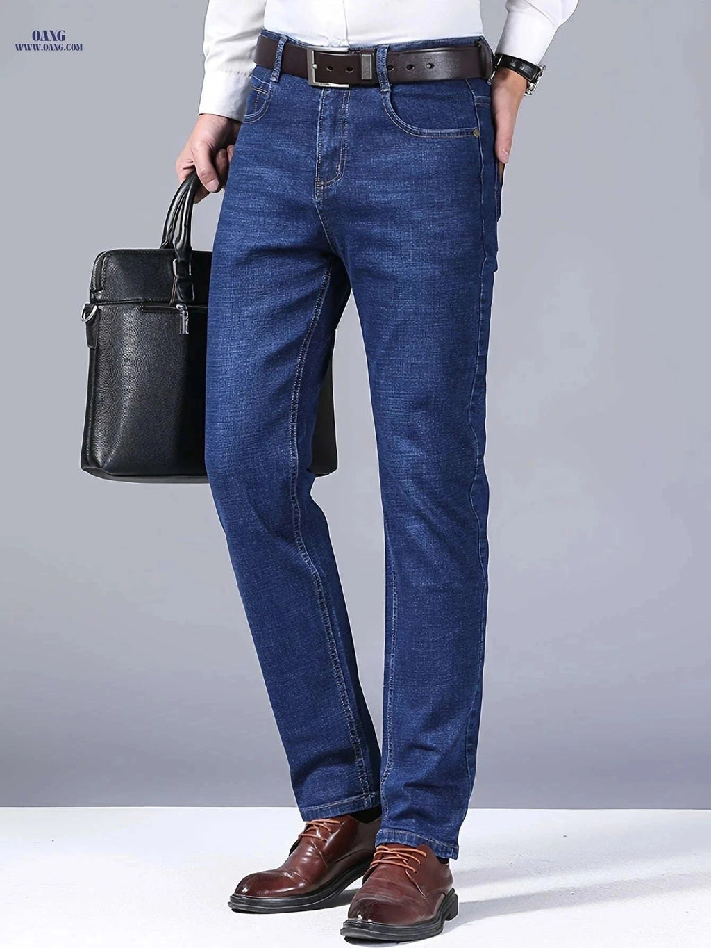 Men's Slim Fit Blue Stretch Denim Jeans - Business Casual & Versatile   OAXG ZY-008 Blue / FR S