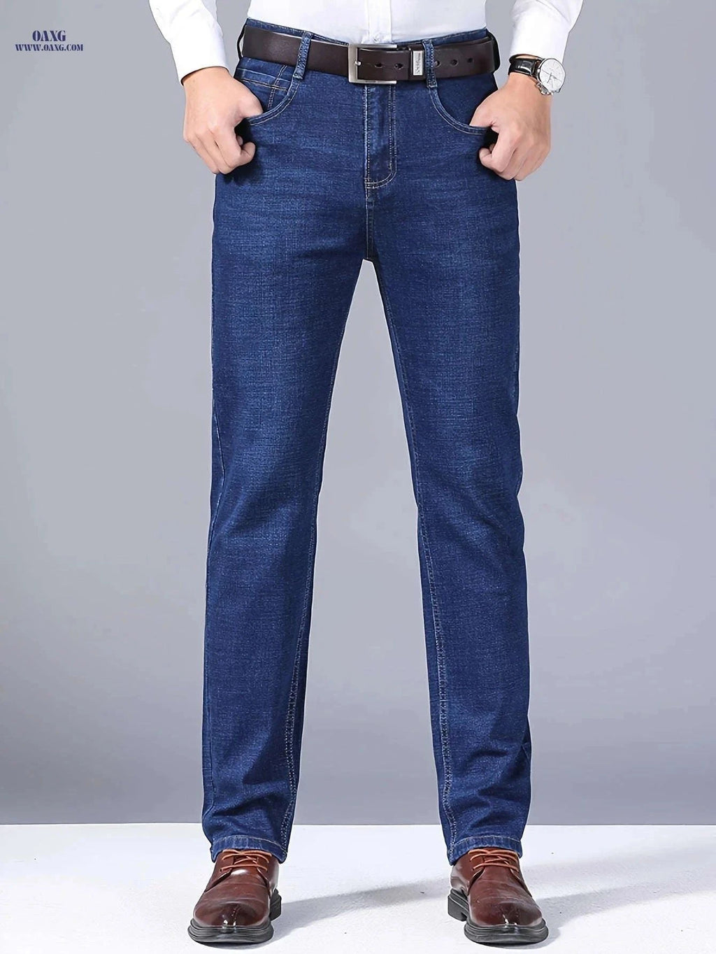 Men's Slim Fit Blue Stretch Denim Jeans - Business Casual & Versatile   OAXG ZY-008 Blue / FR S
