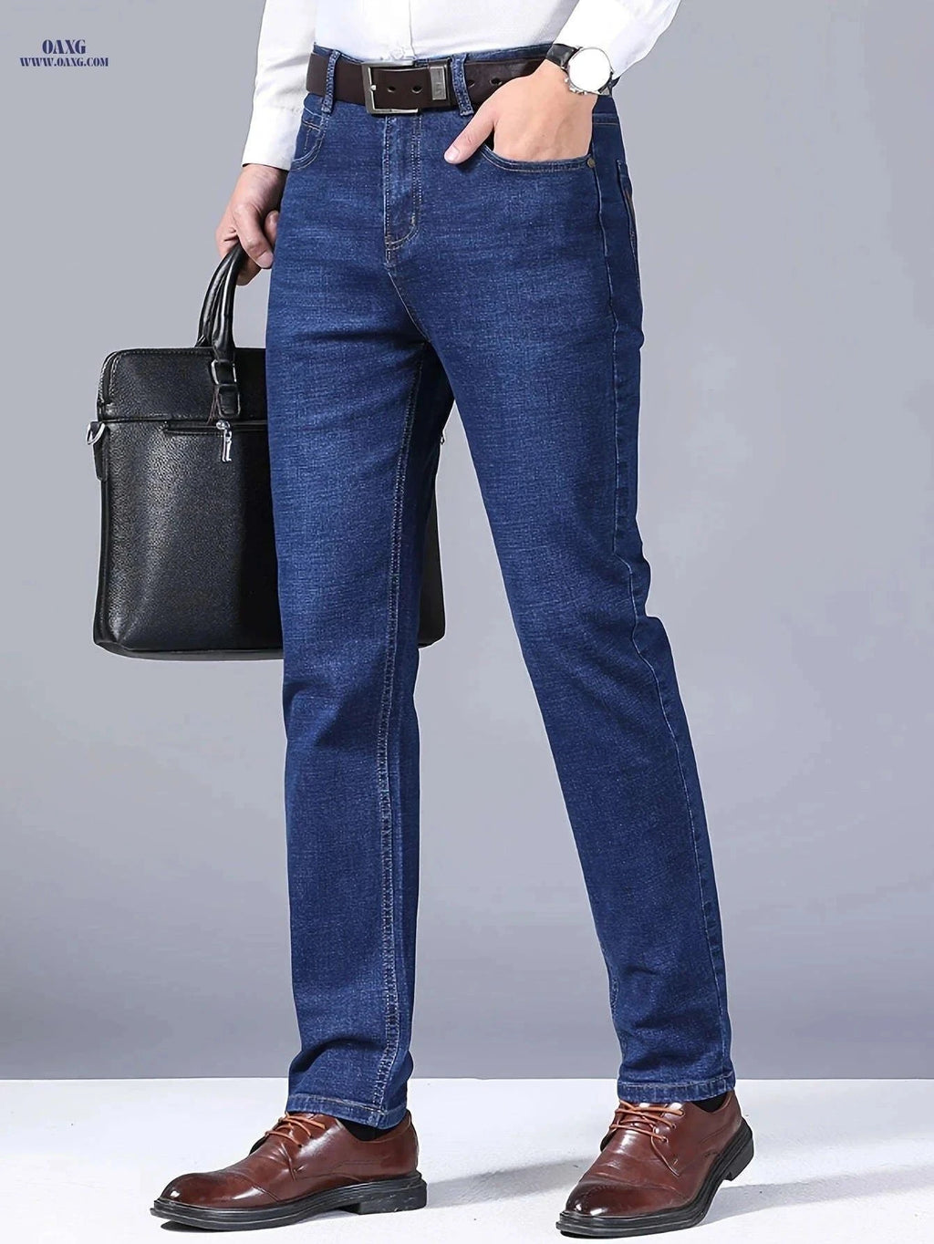 Men's Slim Fit Blue Stretch Denim Jeans - Business Casual & Versatile   OAXG ZY-008 Blue / FR S