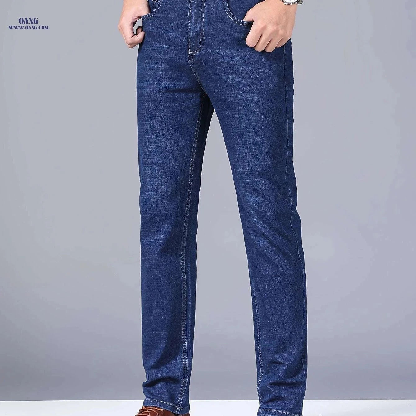 Men's Slim Fit Blue Stretch Denim Jeans - Business Casual & Versatile   OAXG ZY-008 Blue / FR S
