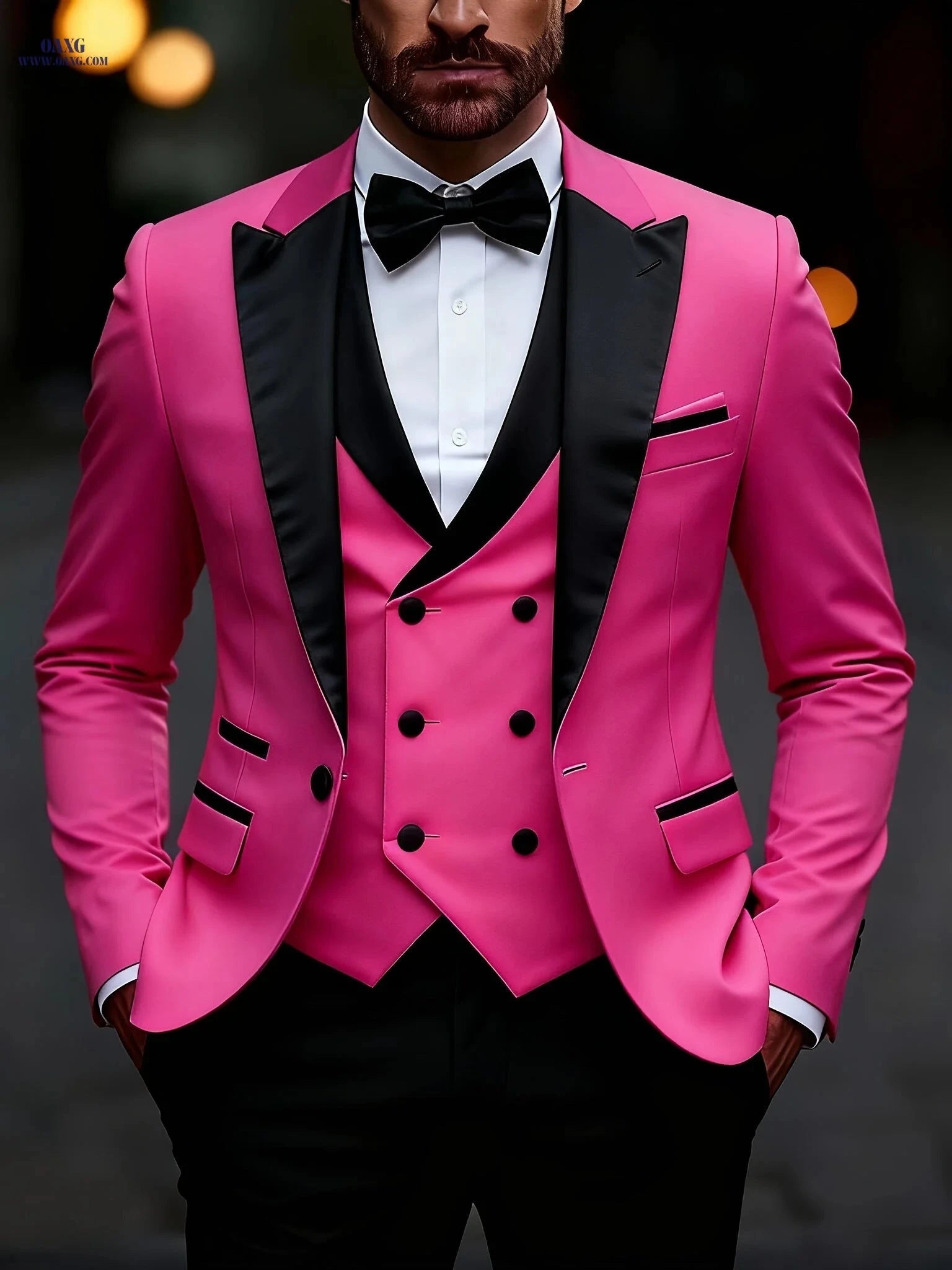 Men’s Slim Fit Business Casual Suit Set - Peak Lapels, Solid Color   OAXG 