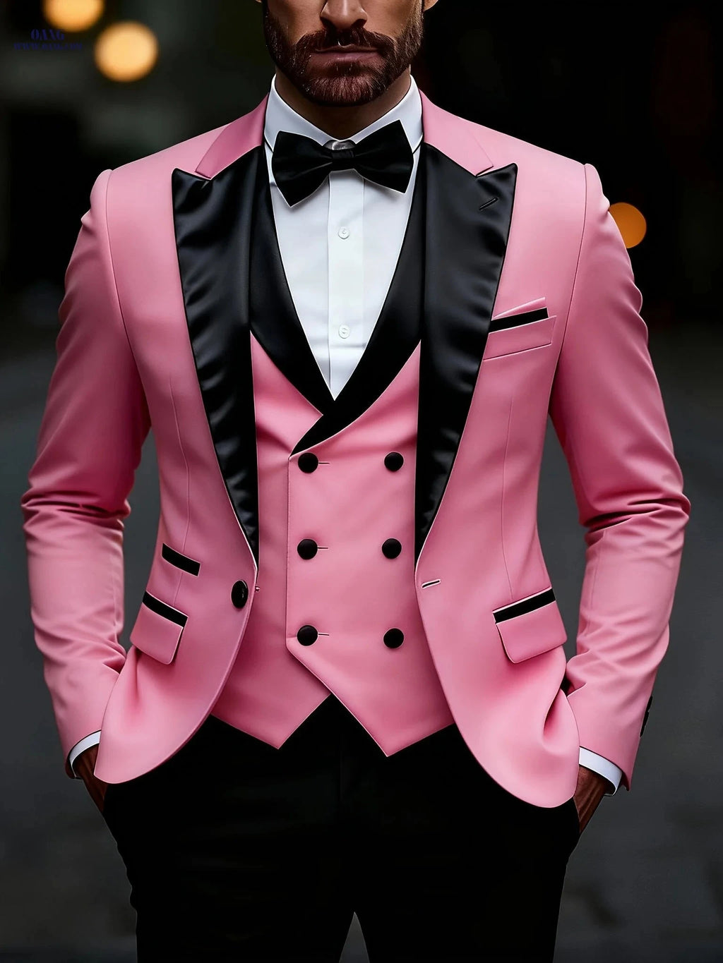 Men’s Slim Fit Business Casual Suit Set - Peak Lapels, Solid Color   OAXG 