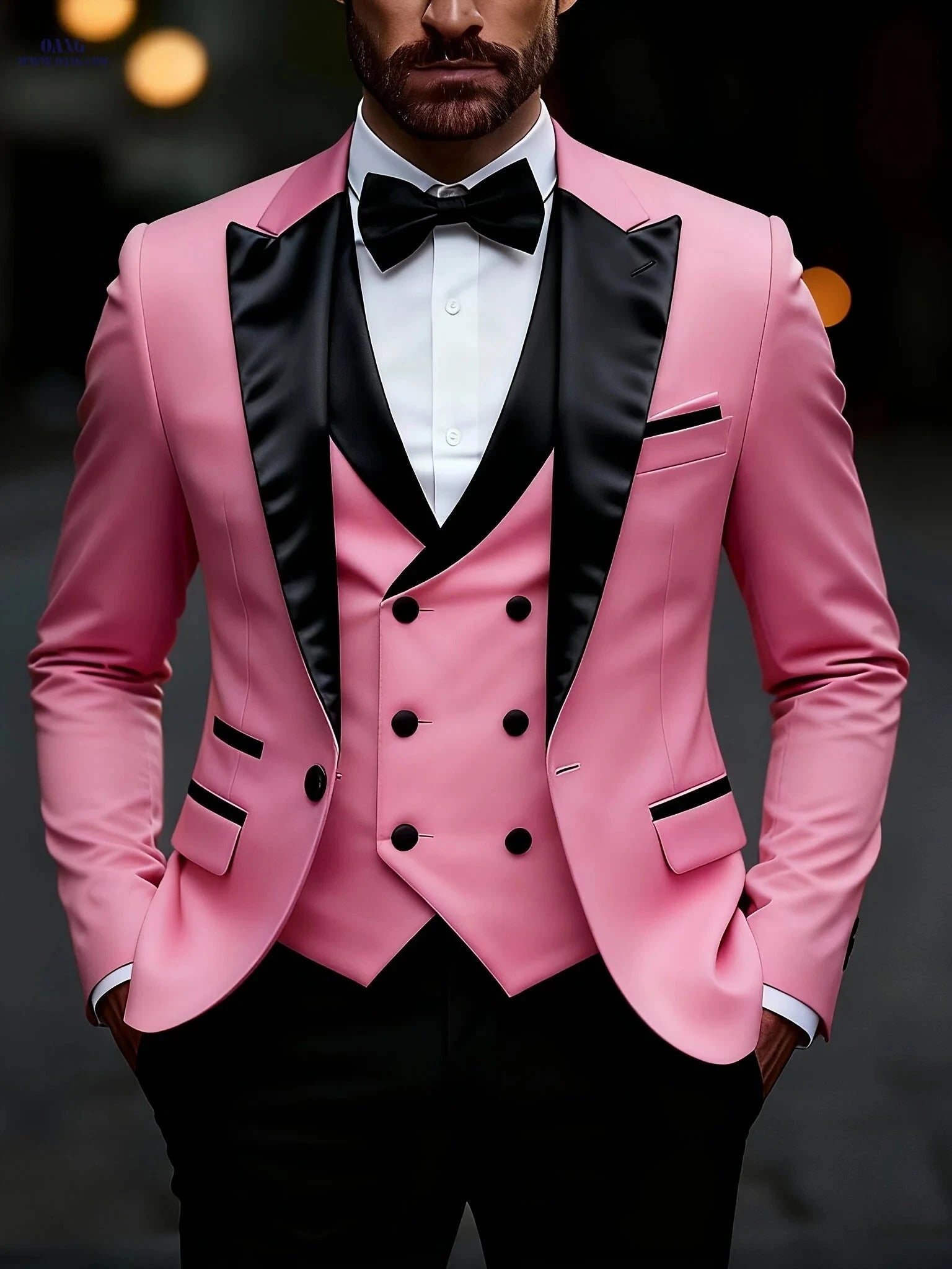 Men’s Slim Fit Business Casual Suit Set - Peak Lapels, Solid Color   OAXG 